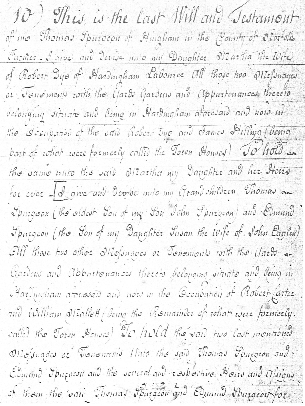 Thomas Spurgeon's will, made 2 December 1799, page 1 (Norfolk Archive of Wills 1800, folio 149, MF237)