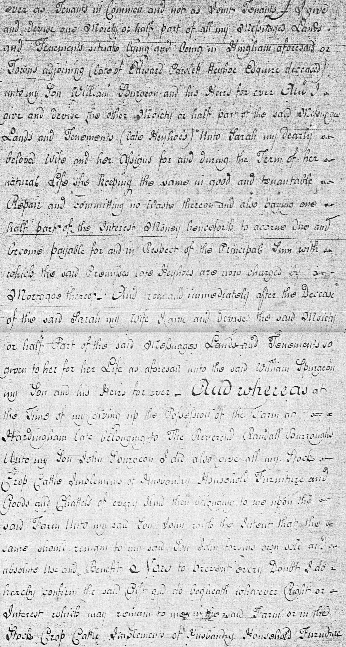 Thomas Spurgeon's will, made 2 December 1799, page 2 (Norfolk Archive of Wills 1800, folio 149, MF237)