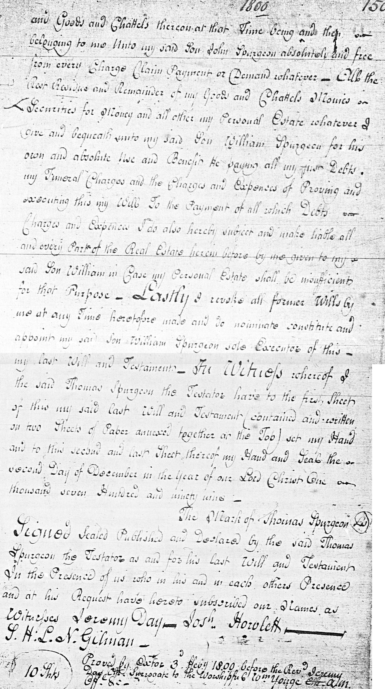 Thomas Spurgeon's will, made 2 December 1799, page 3 (Norfolk Archive of Wills 1800, folio 149, MF237)