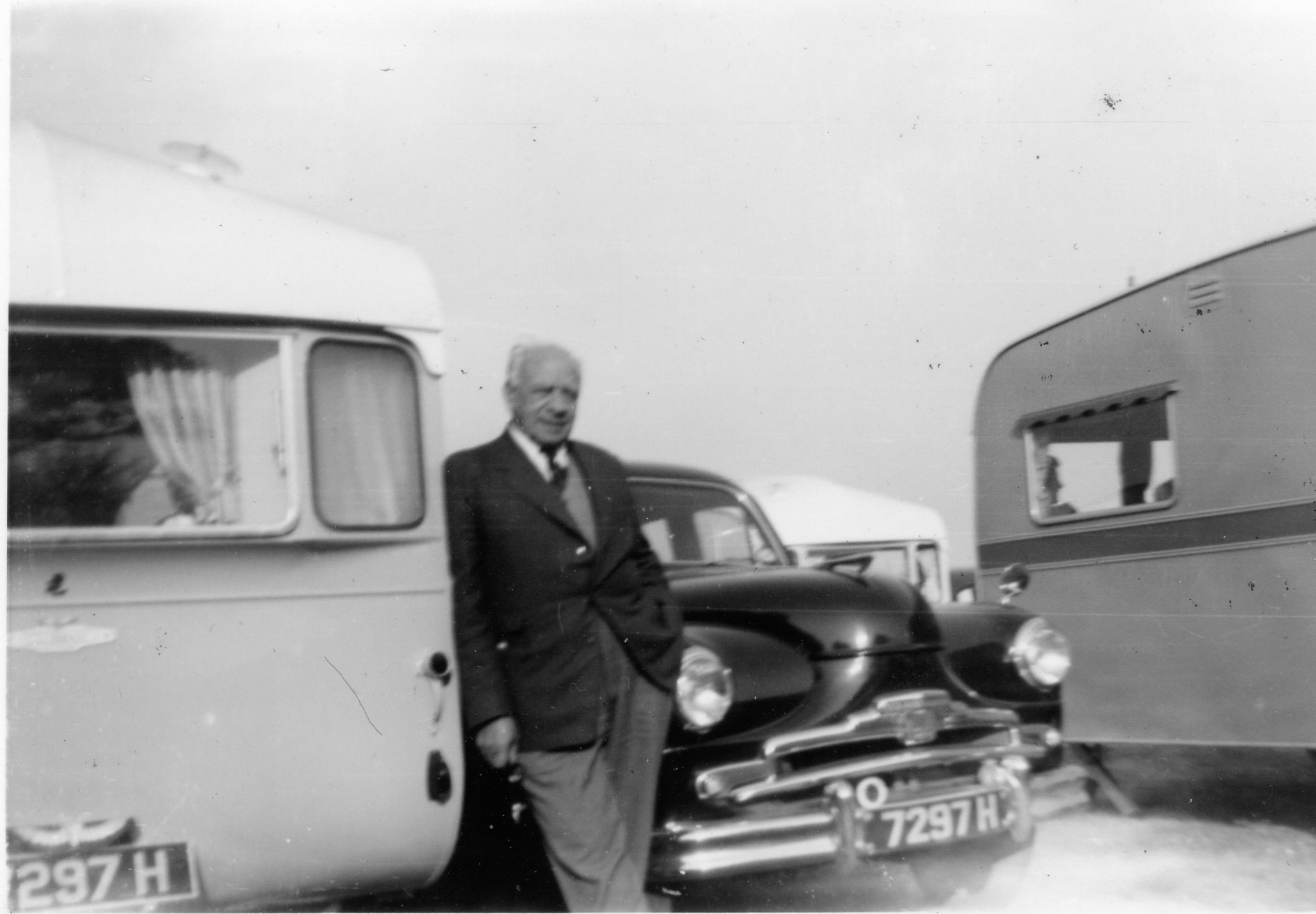 Walter Spurgeon with his new caravan & car, Easter 1956