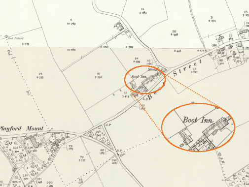 19th century OS map showing the Boot Inn