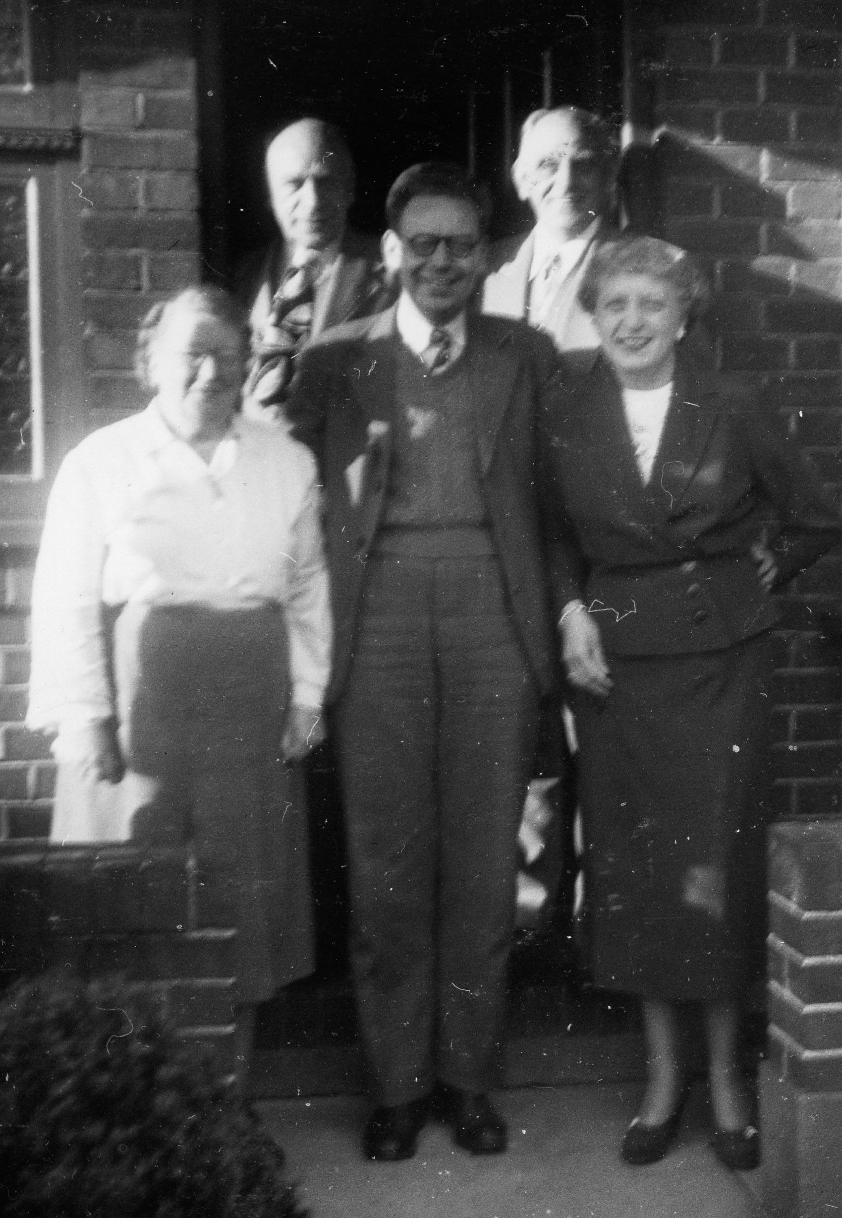 Nellie, Walter, Roy, & Harold Spurgeon, & Winifred Gordon (L to R), at Harrow, London, April 1951
