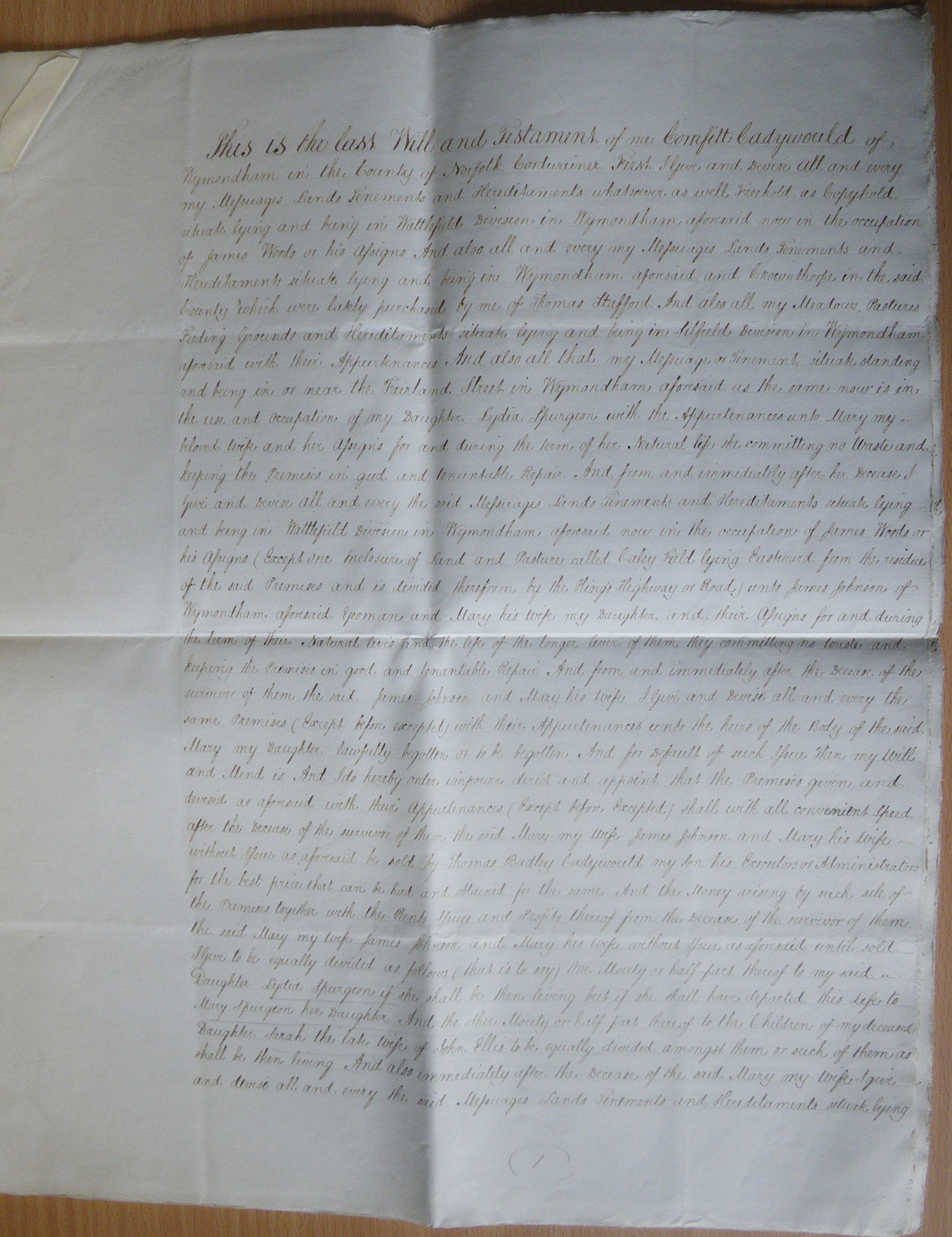 Comfitt's will (page 1)