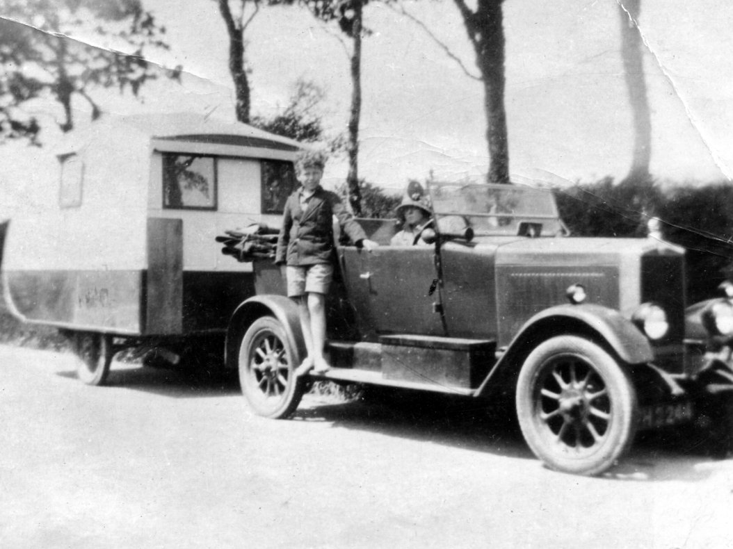 Roy aged 8. Morris Cowley & Car Cruiser caravan, 1929. Car reg PH 2244