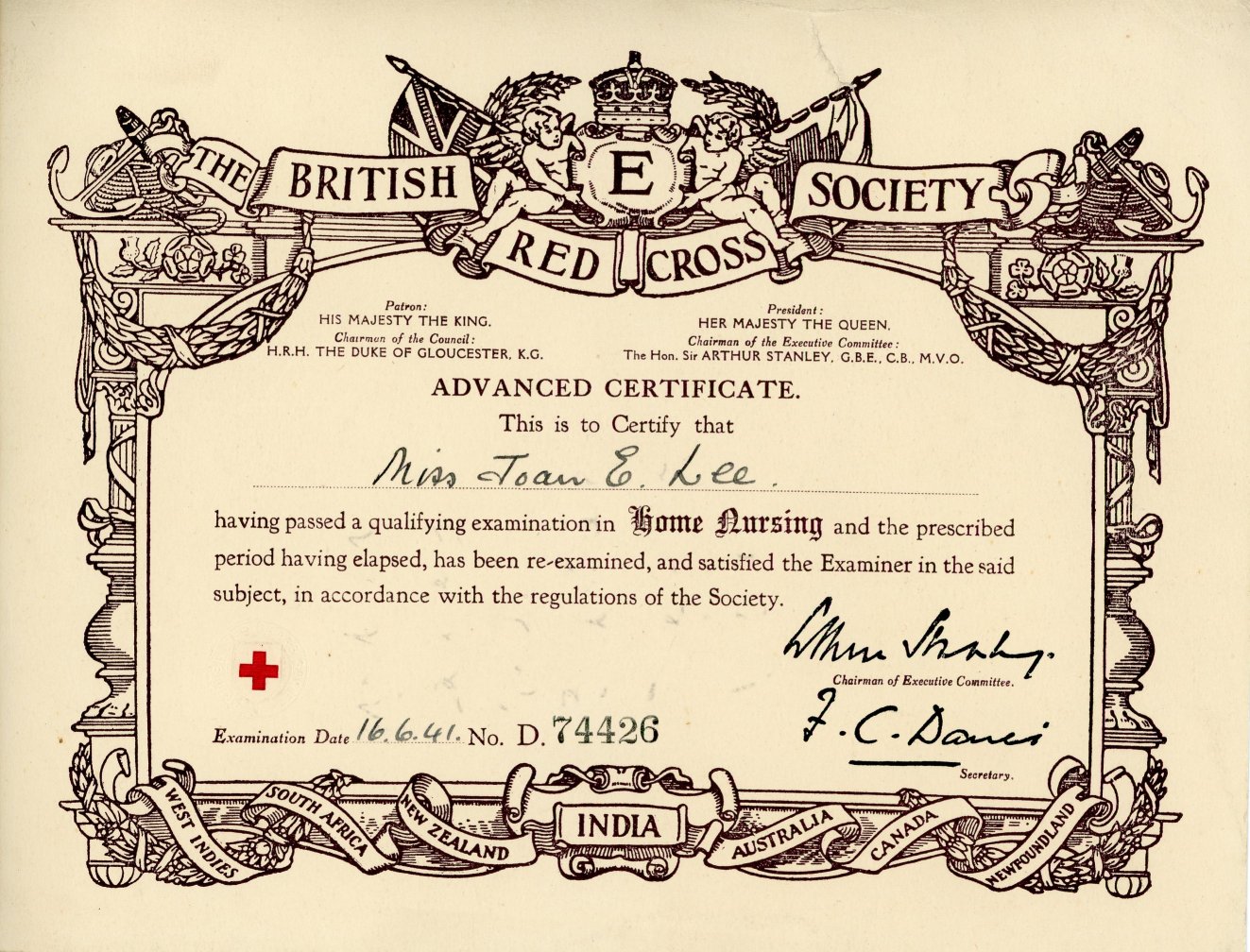 British Red Cross Society: Advanced Certificate in Home Nursing (16 June 1941)