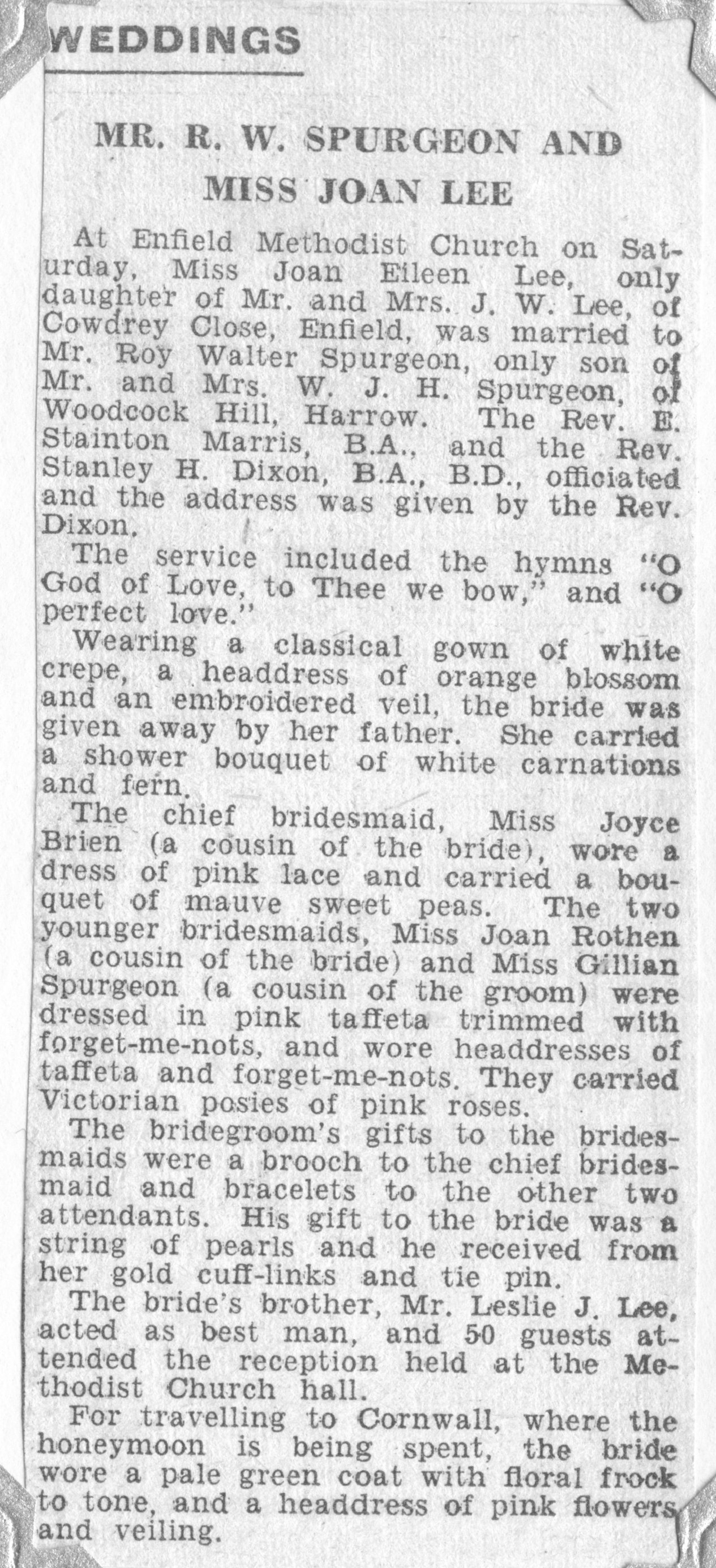 Newspaper wedding report