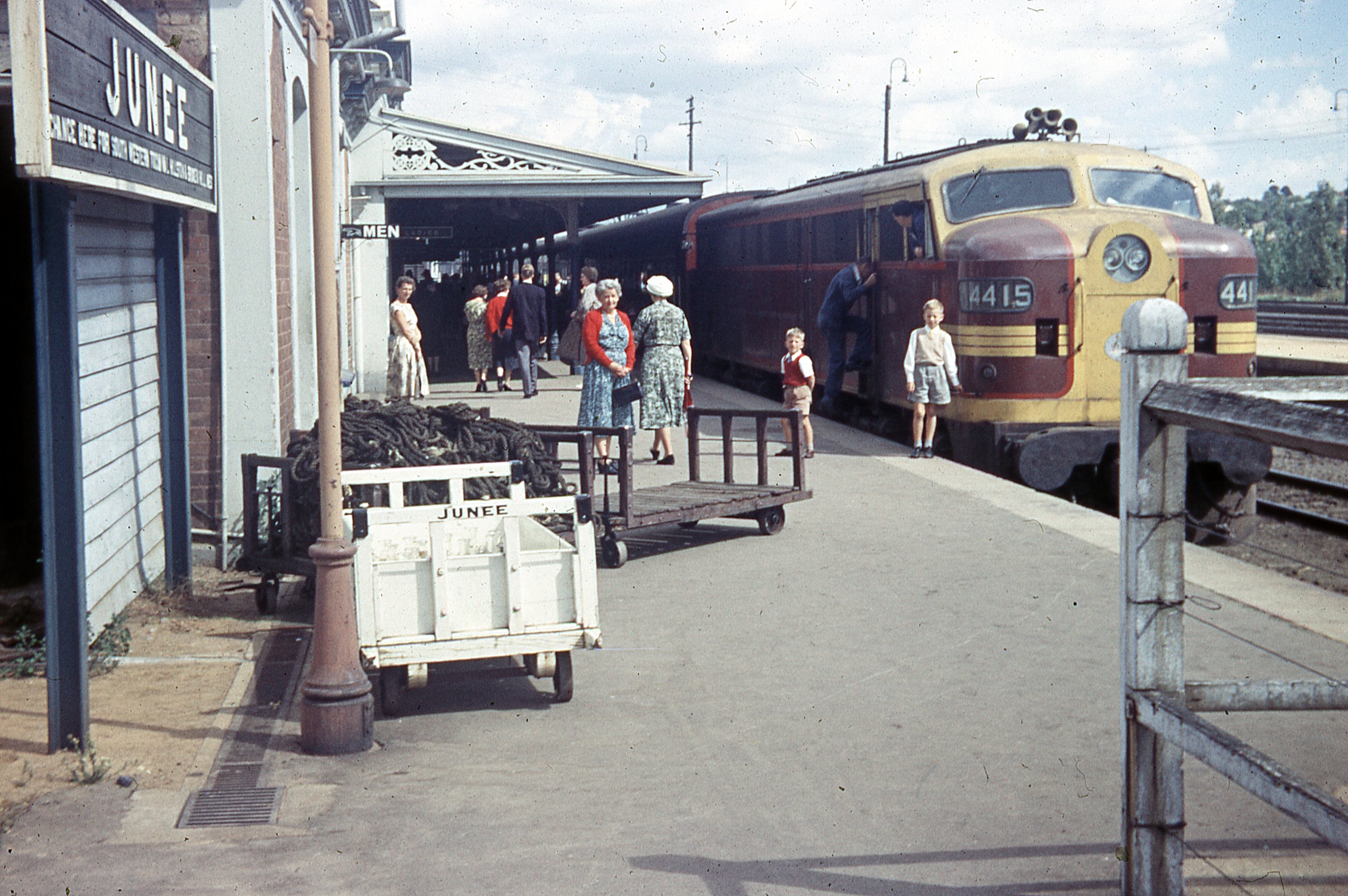 Paul & Graham with a diesel engine at Junee railway station, New South Wales, Australia