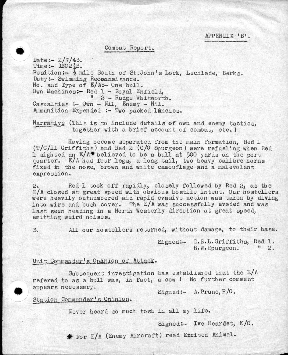 Appendix 'B' - Combat Report