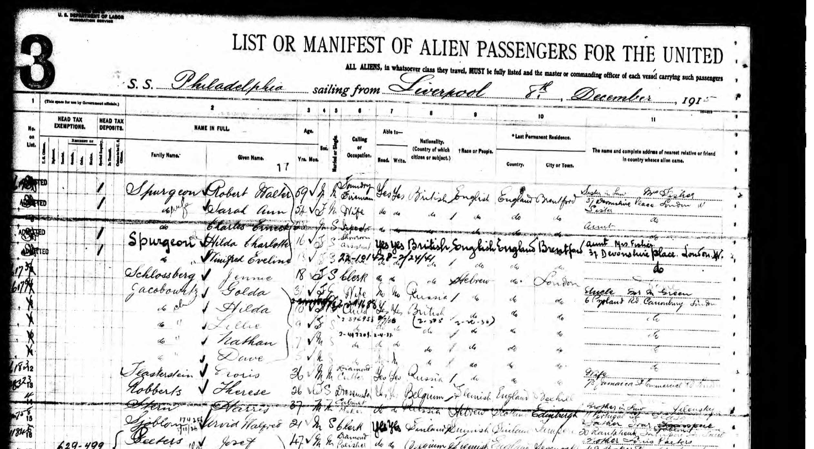 SS Philadelphia manifest