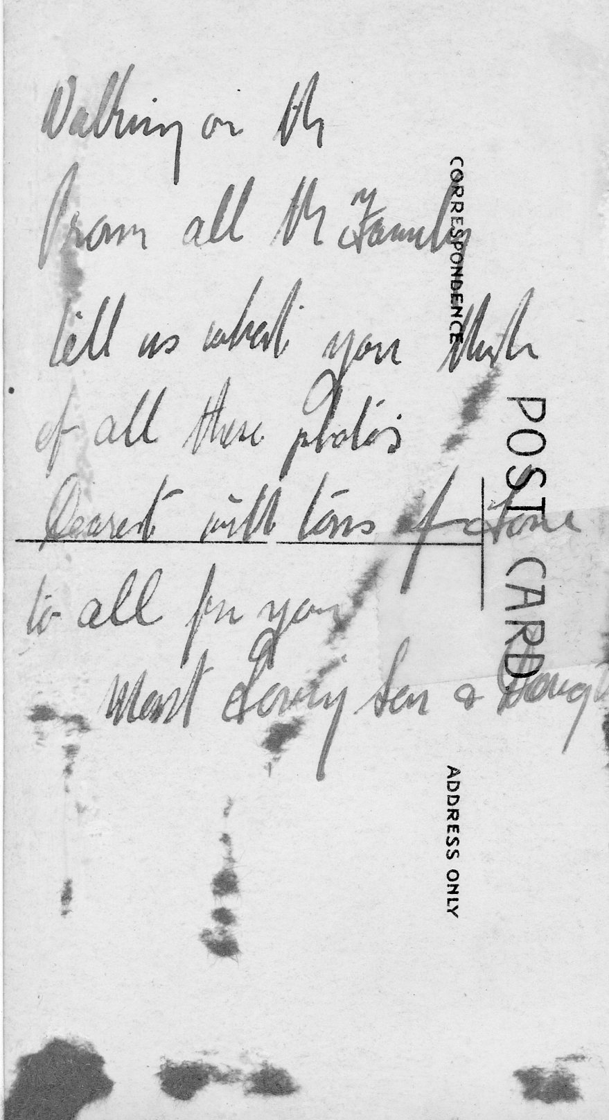 Message from Walter Spurgeon to his mother Sarah, about 1923