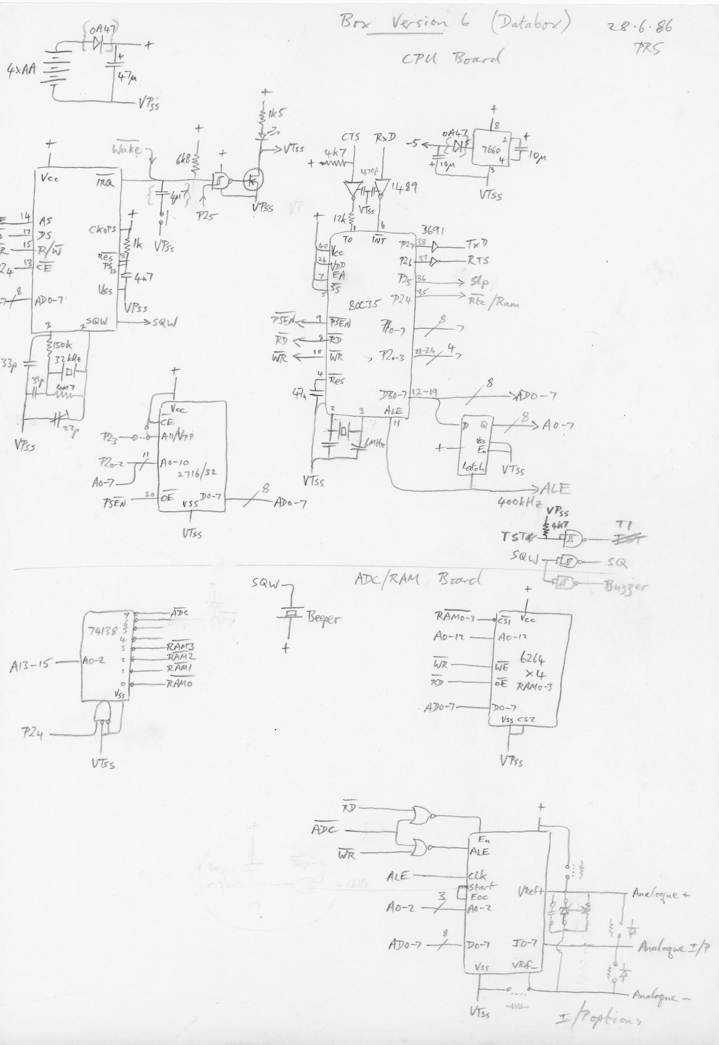 Databox version 6 circuit diagram, 28 June 1986