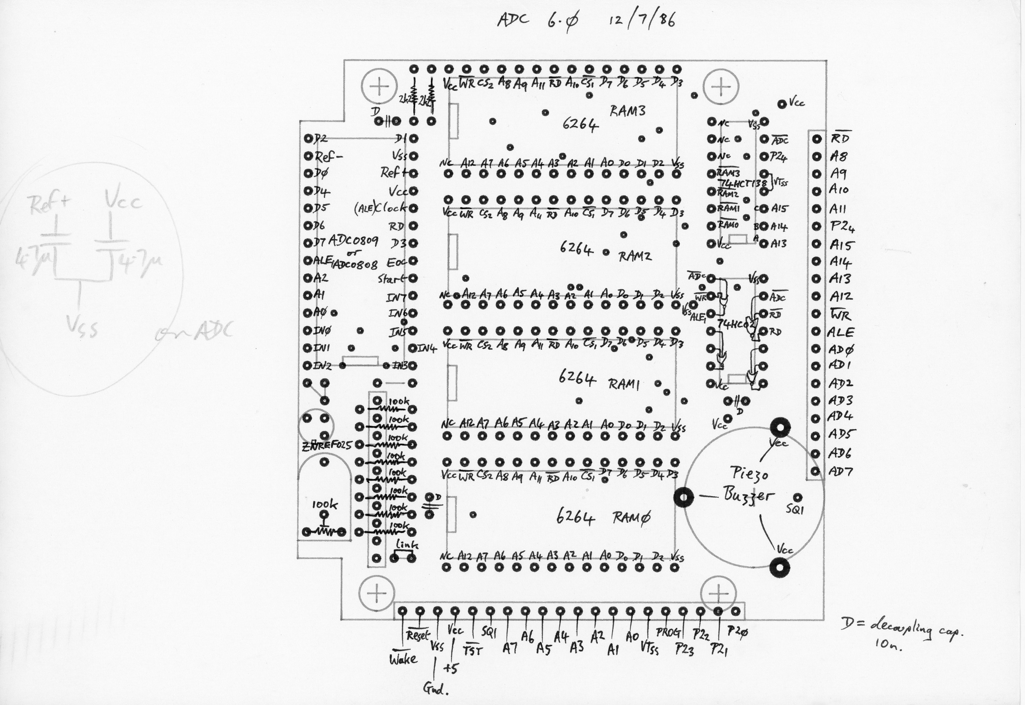 Databox version 6 top PCB layout with 32k RAM & 8 channel ADC