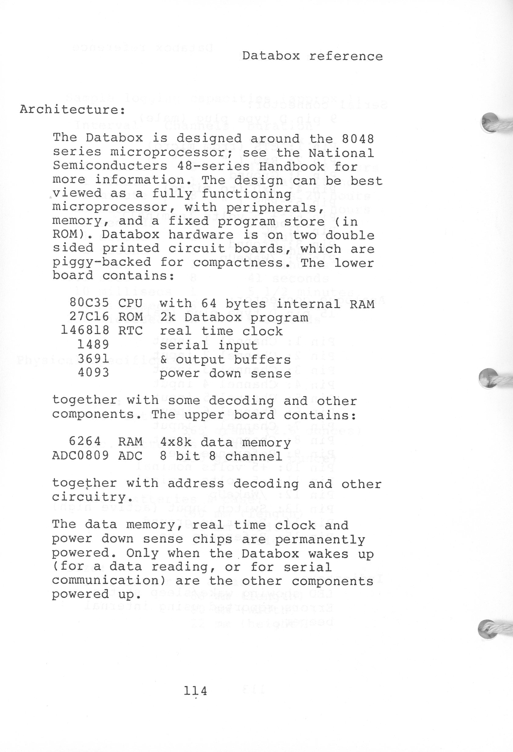 Databox specifications, page 114 (from Databox User Manual, 11/10/1987)