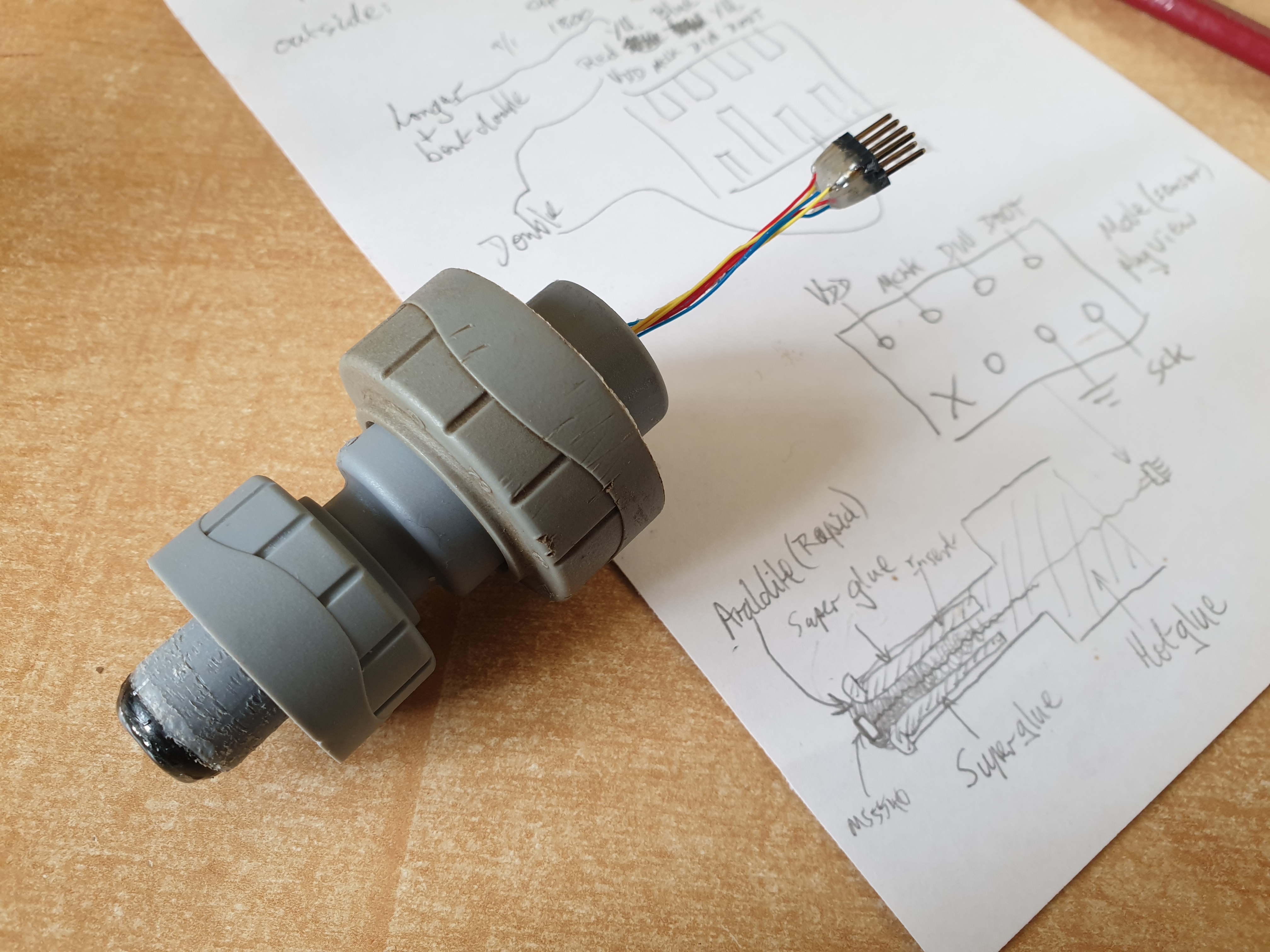 MS5540 inside spigot reducer, ready for connection to 15mm & 22mm pipes