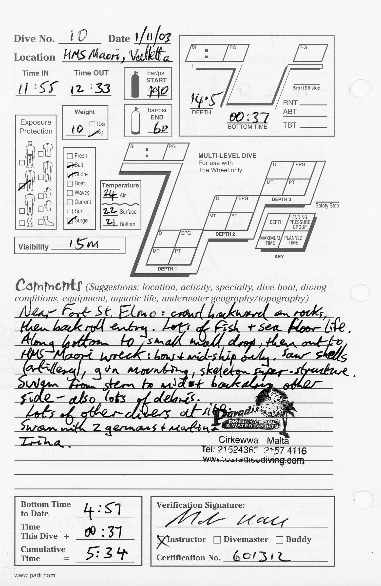 Dive 10 log Dive 10 log