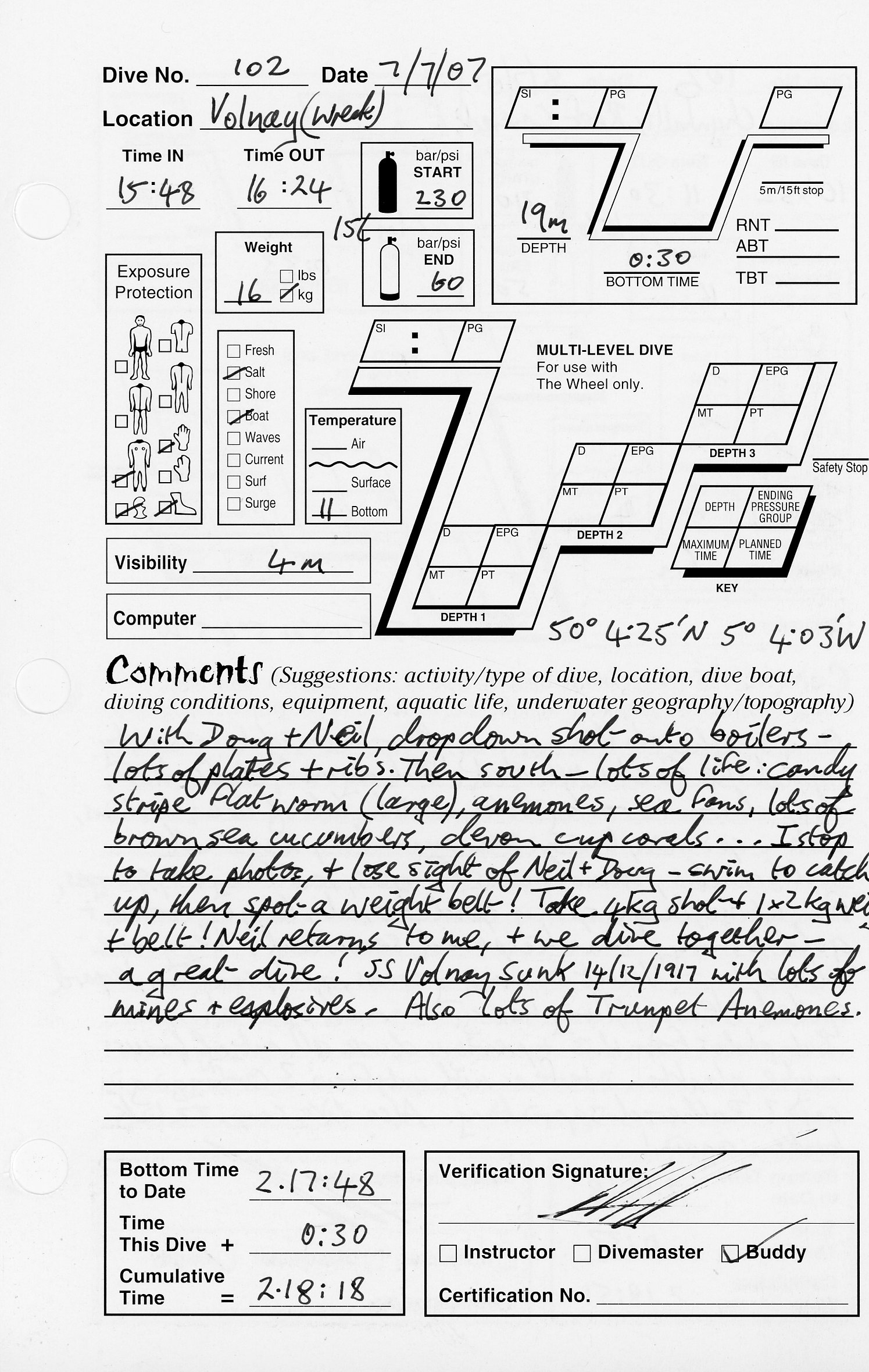 Dive 102 log