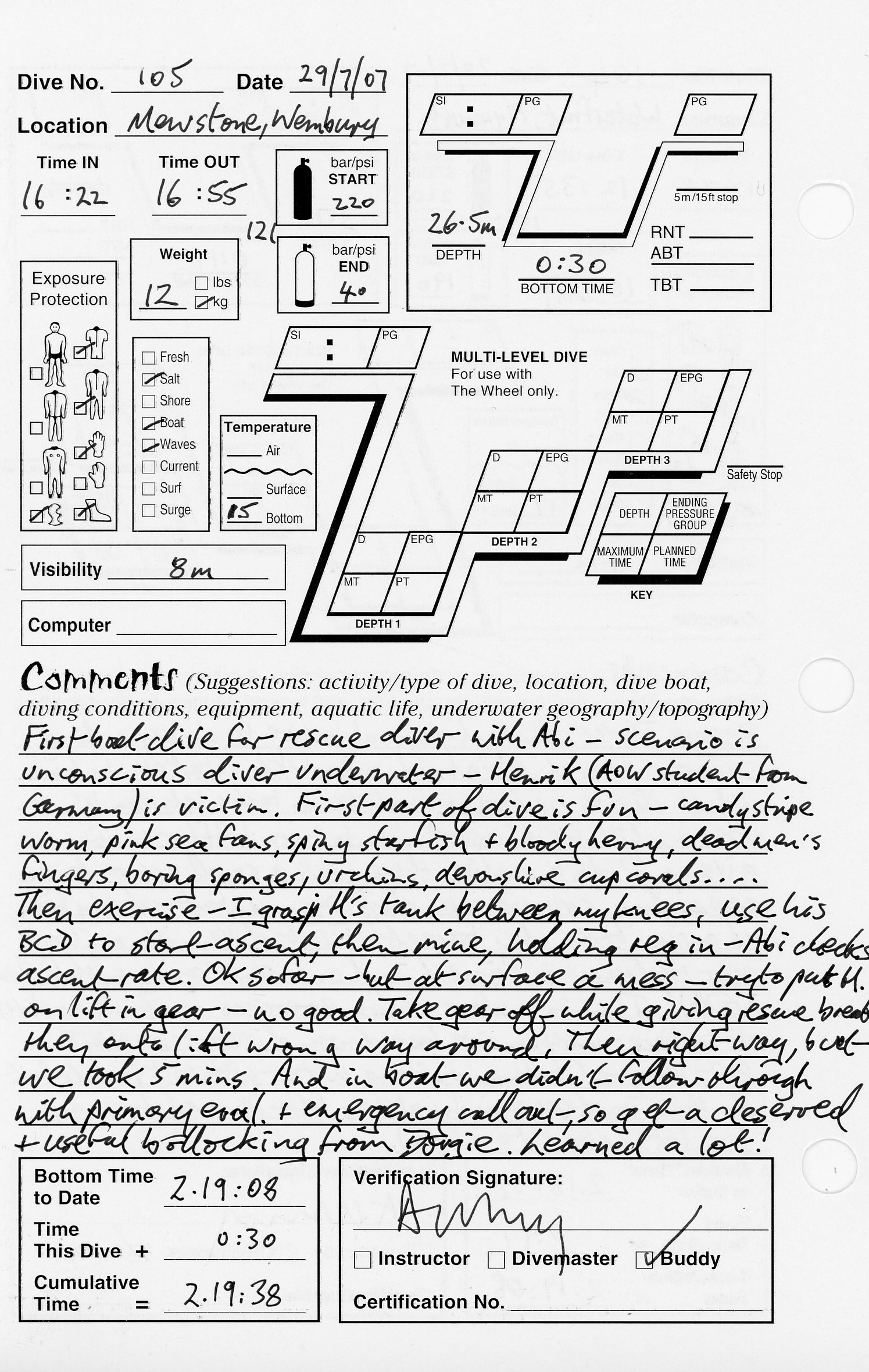Dive 105 log