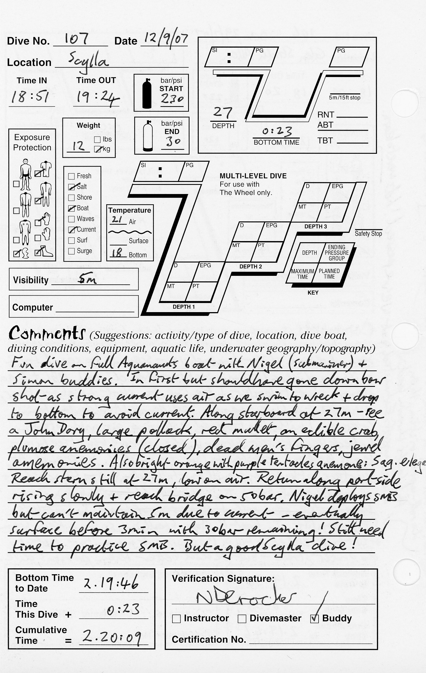 Dive 107 log
