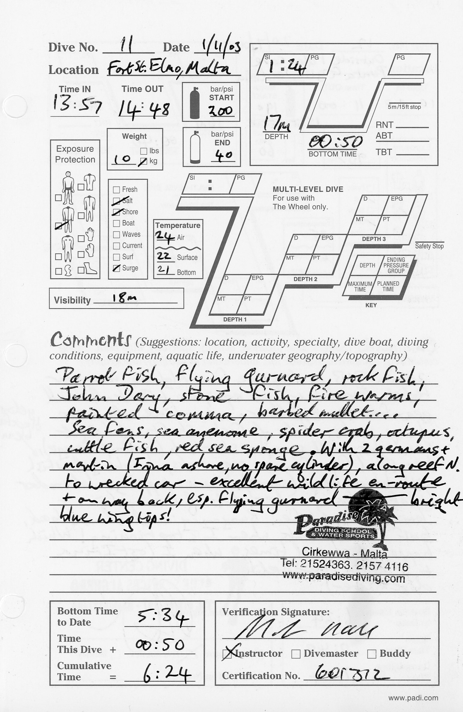 Dive 11 log Dive 11 log