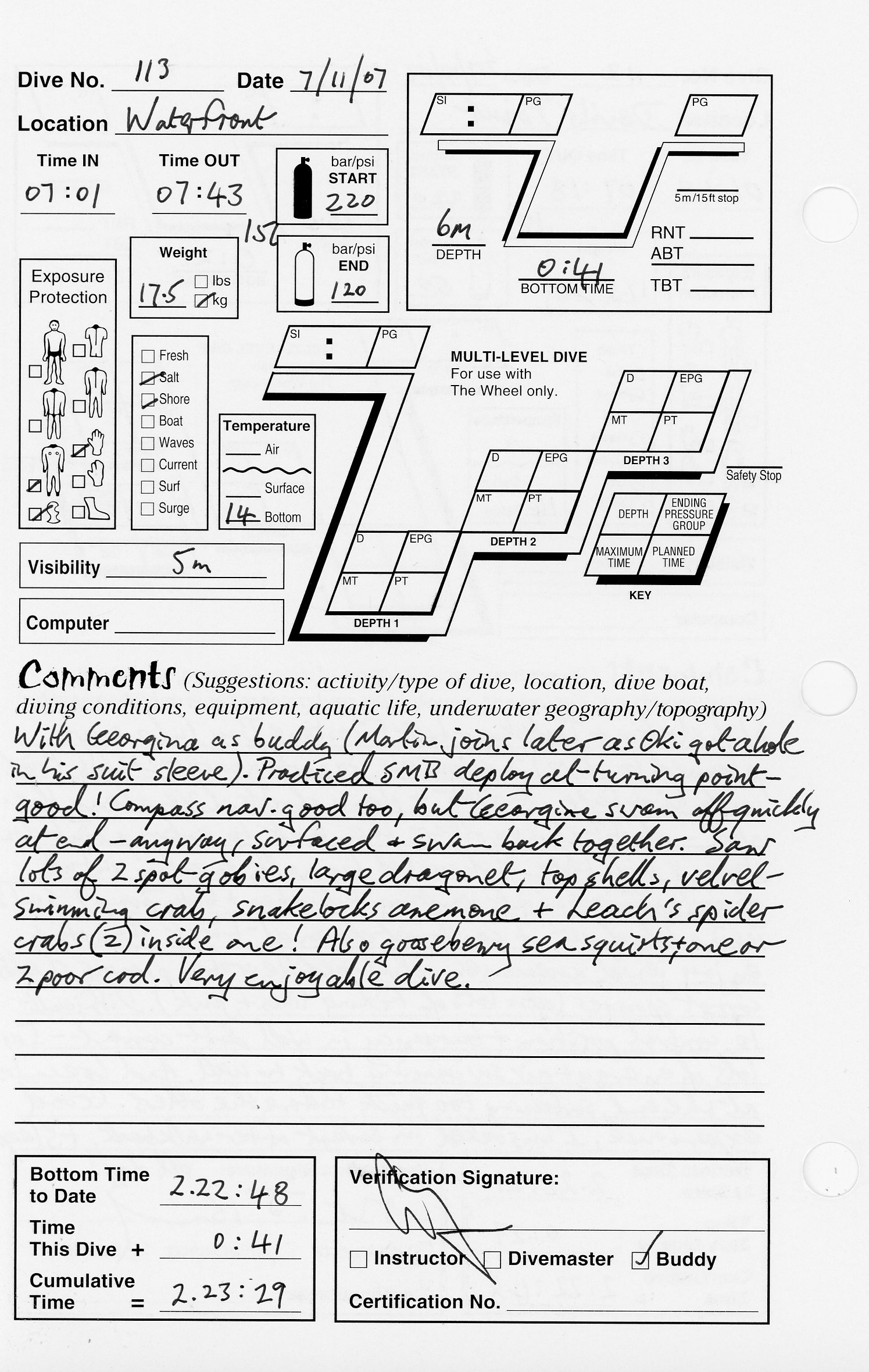 Dive 113 log Dive 113 log