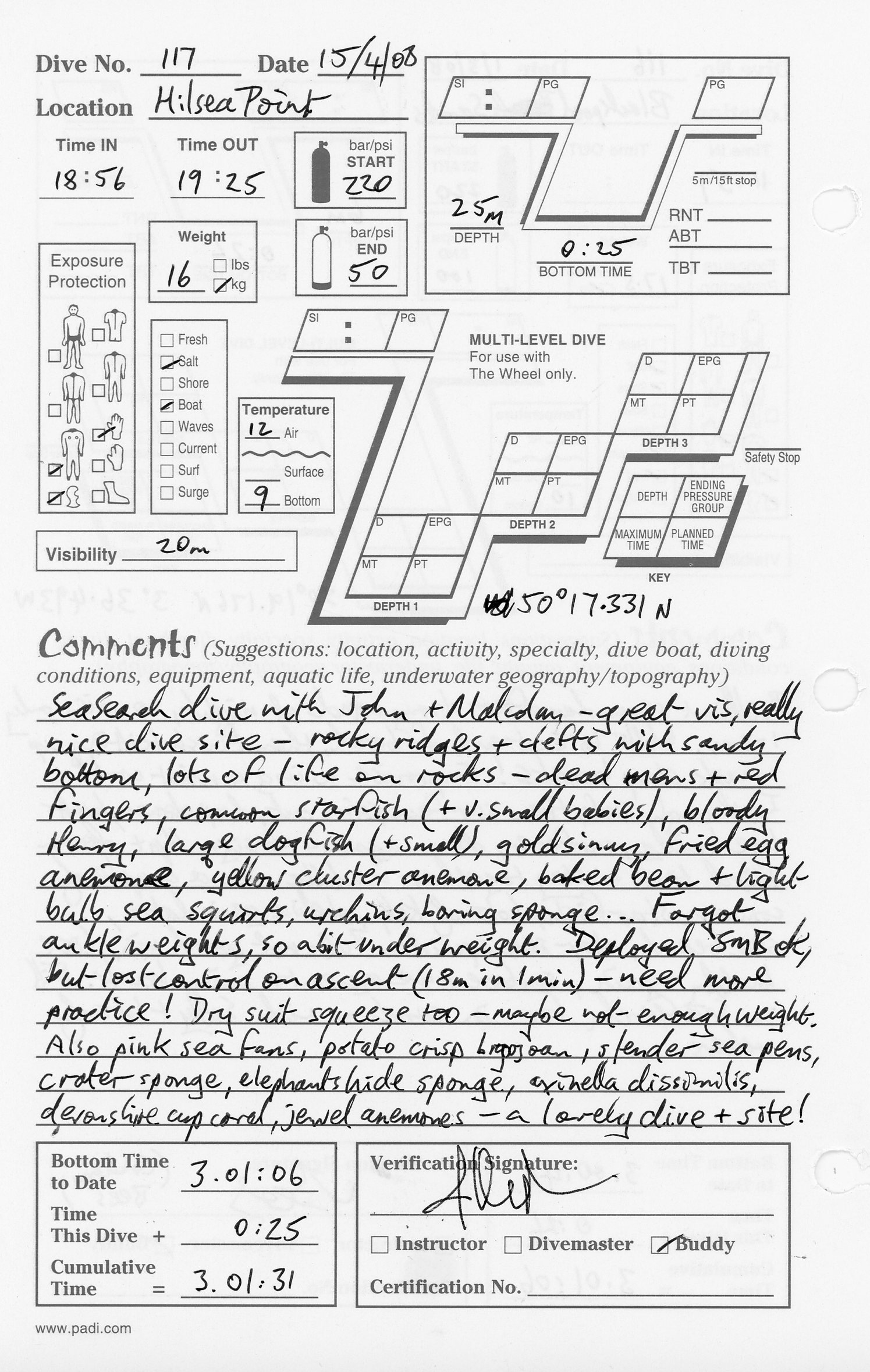 Dive 117 log