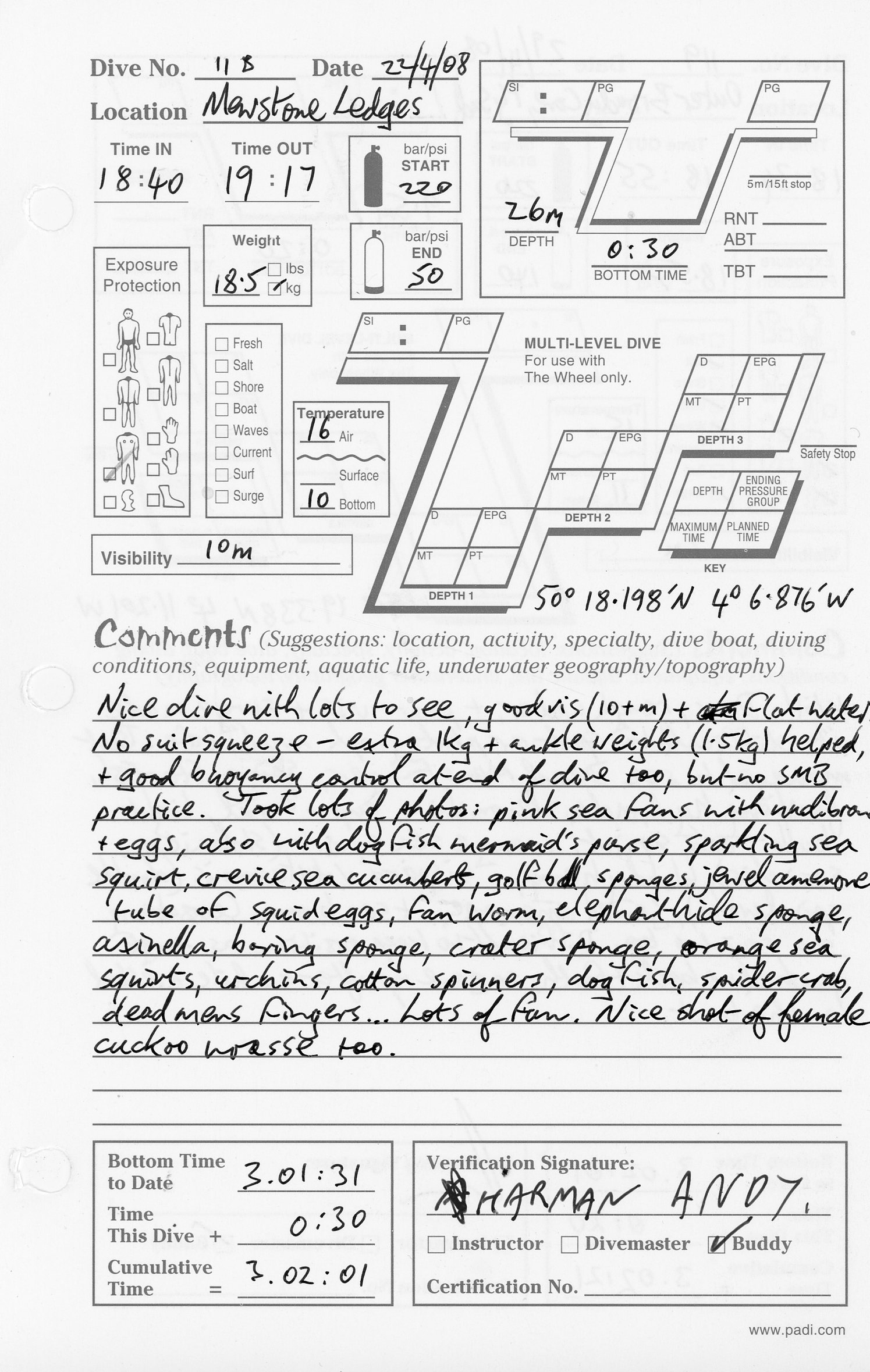 Dive 118 log Dive 118 log
