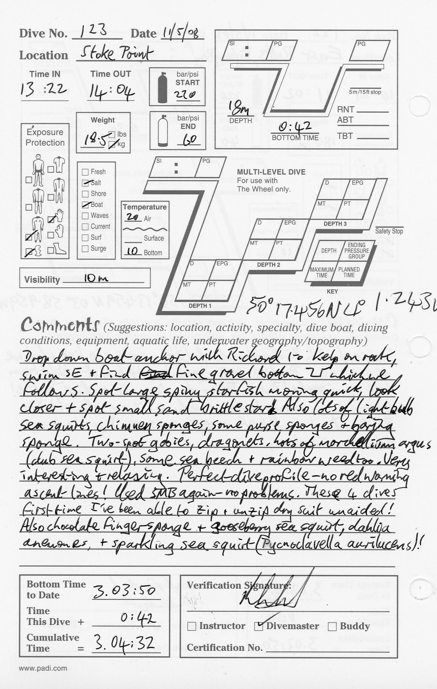 Dive 123 log