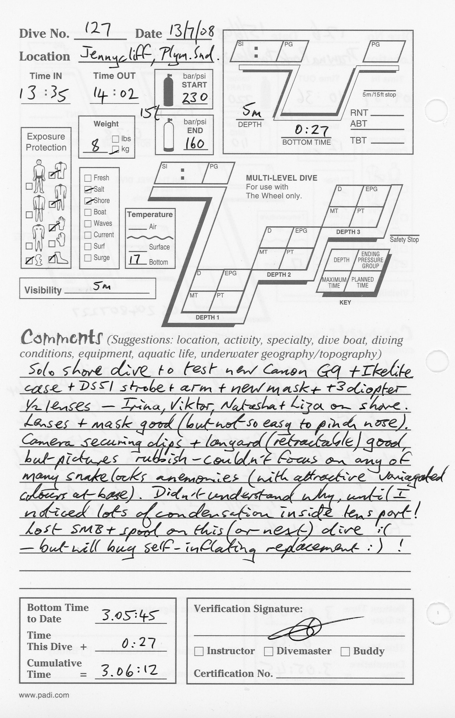 Dive 127 log