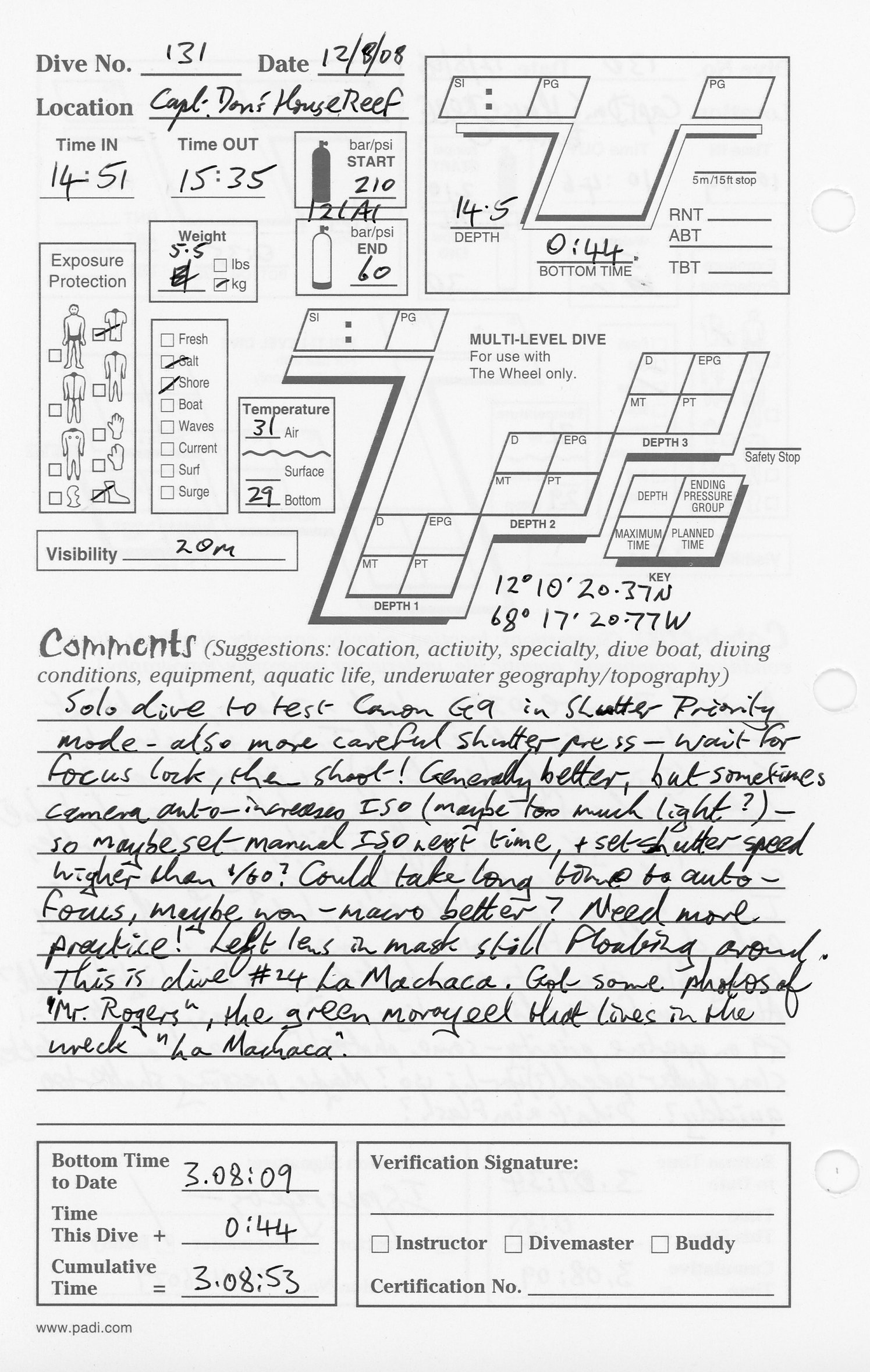 Dive 131 log Dive 131 log