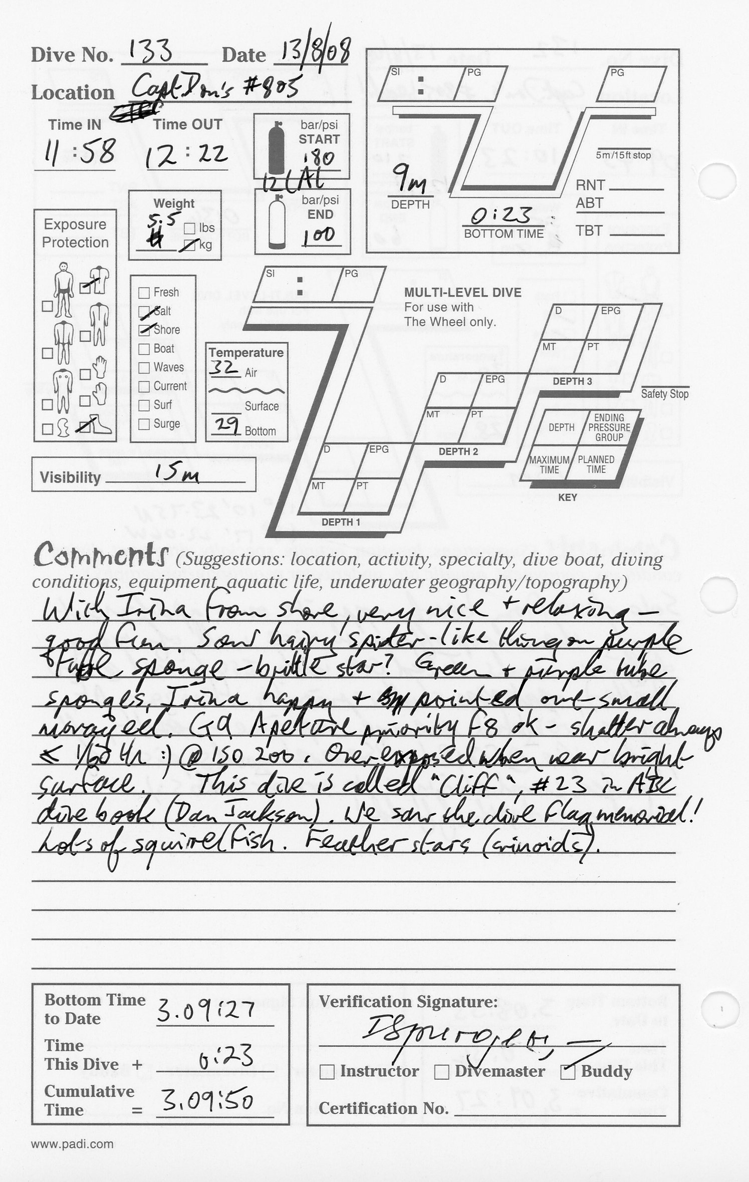 Dive 133 log
