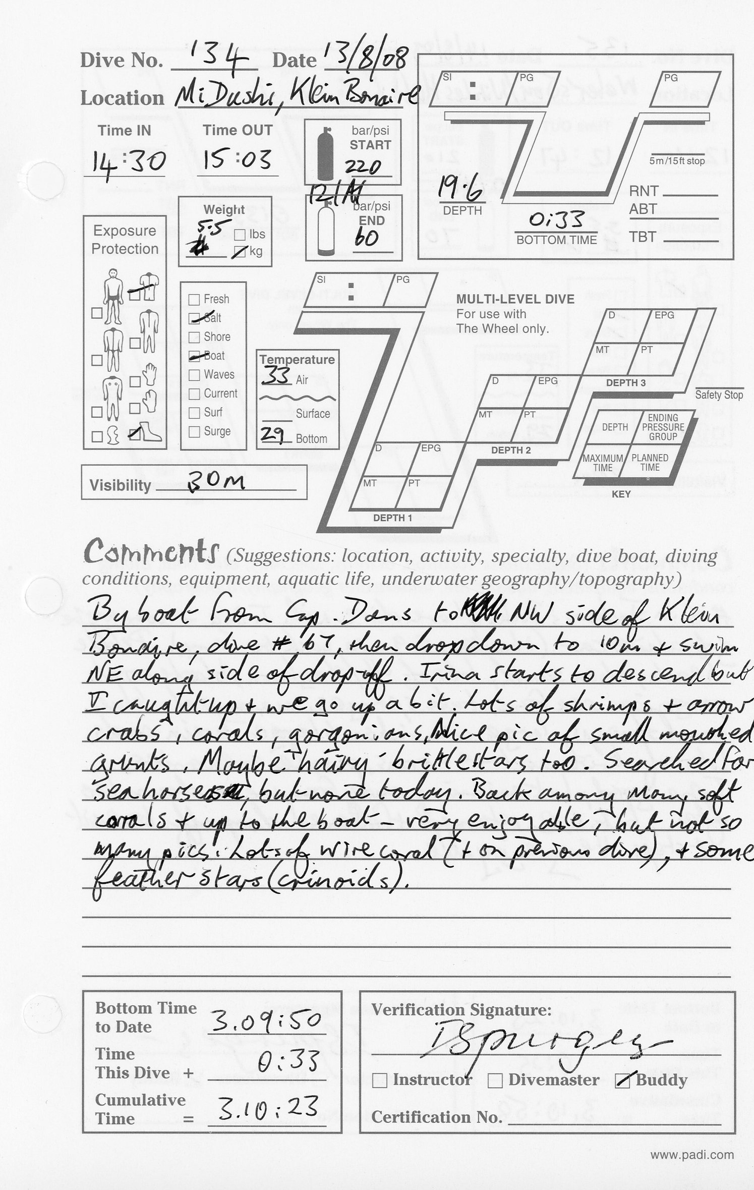 Dive 134 log