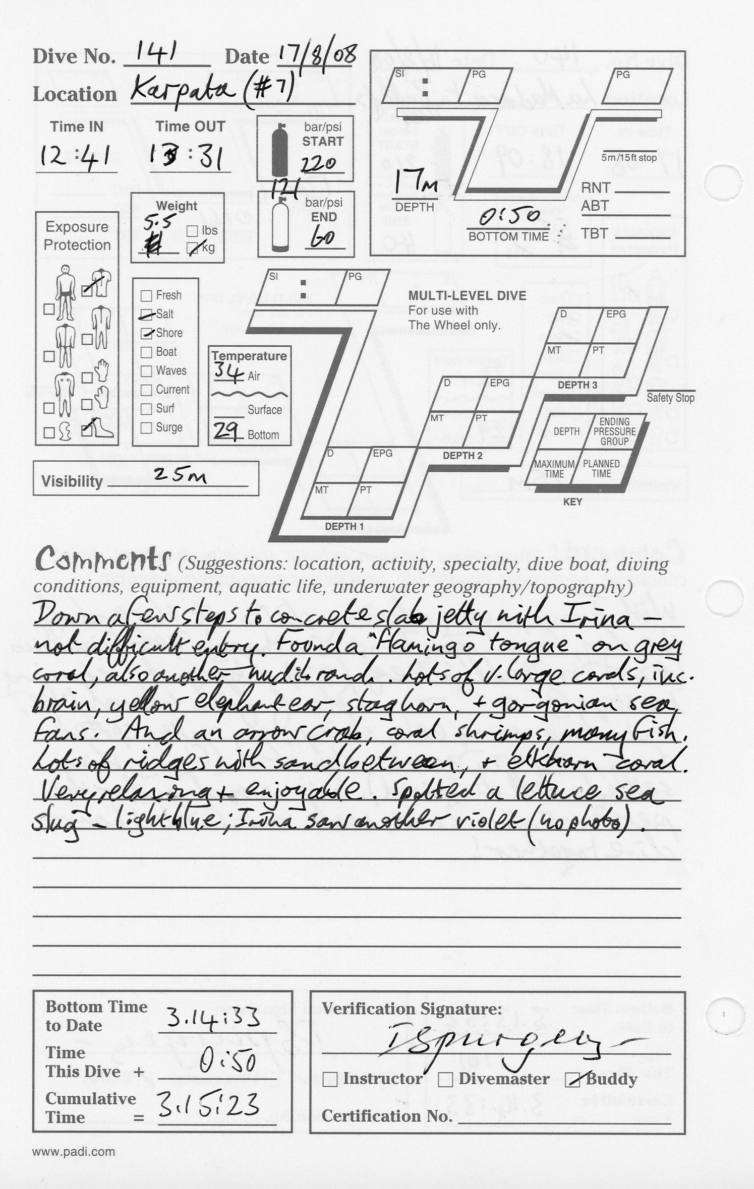 Dive 141 log Dive 141 log