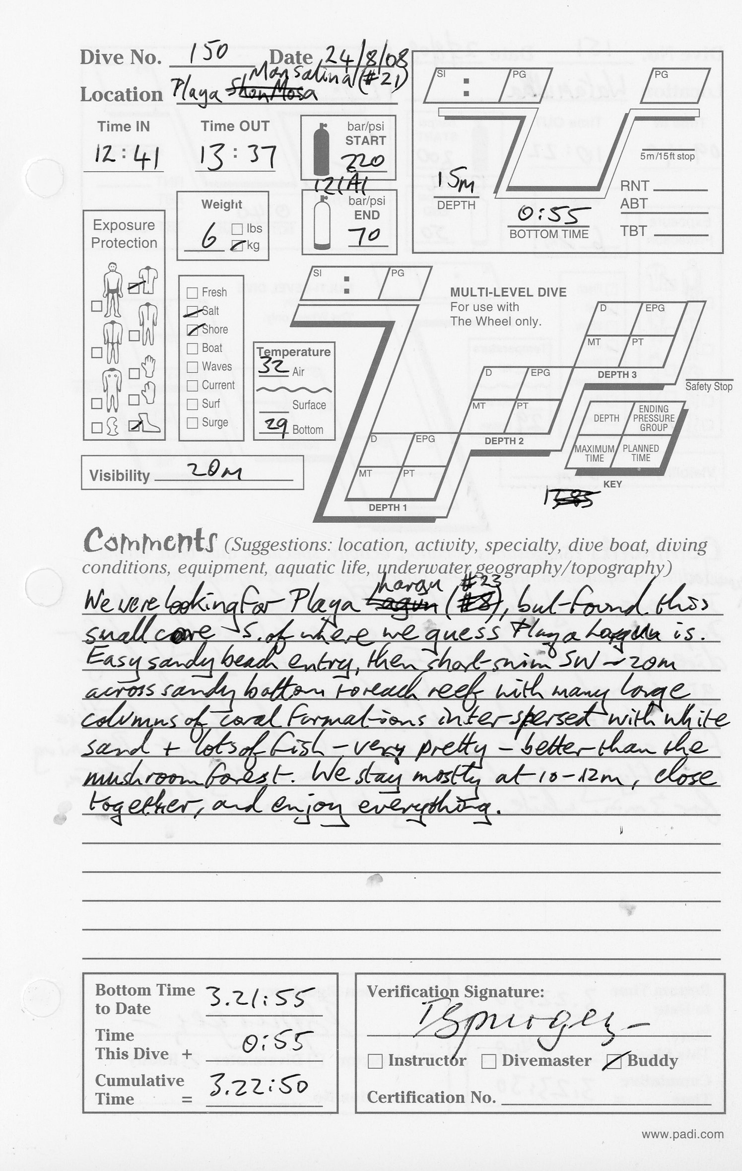 Dive 150 log