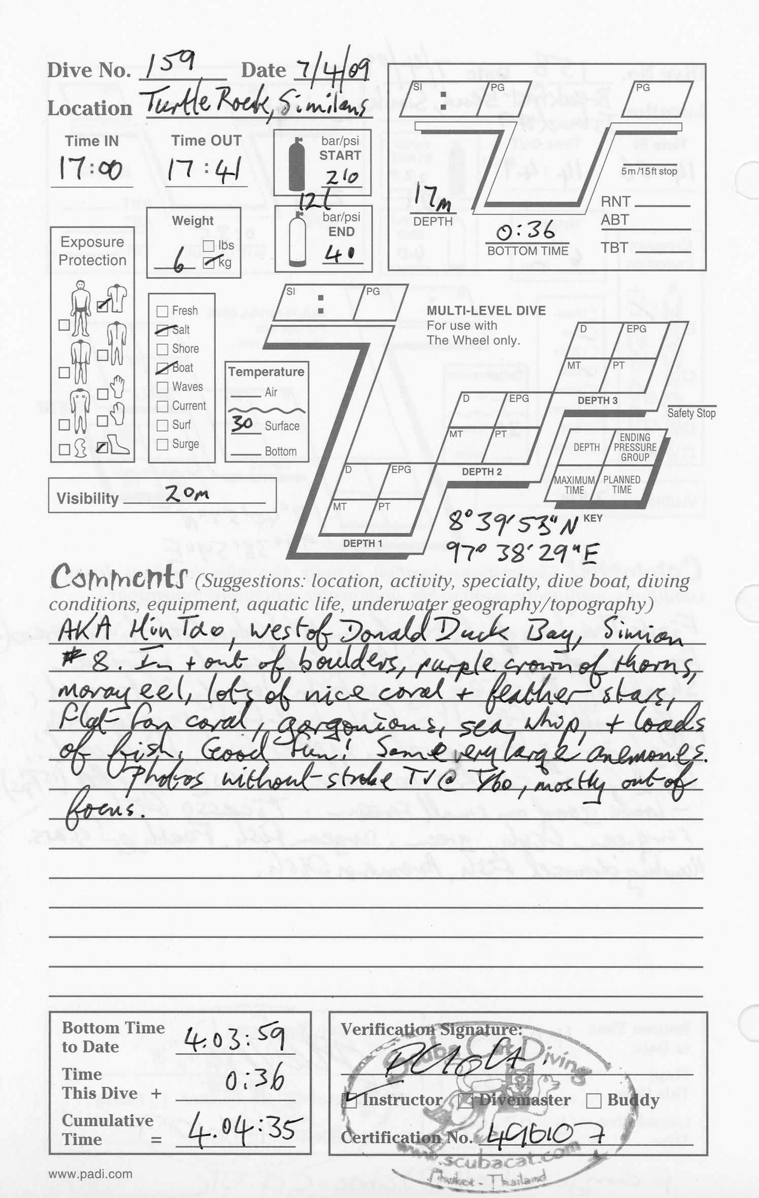 Dive 159 log Dive 159 log