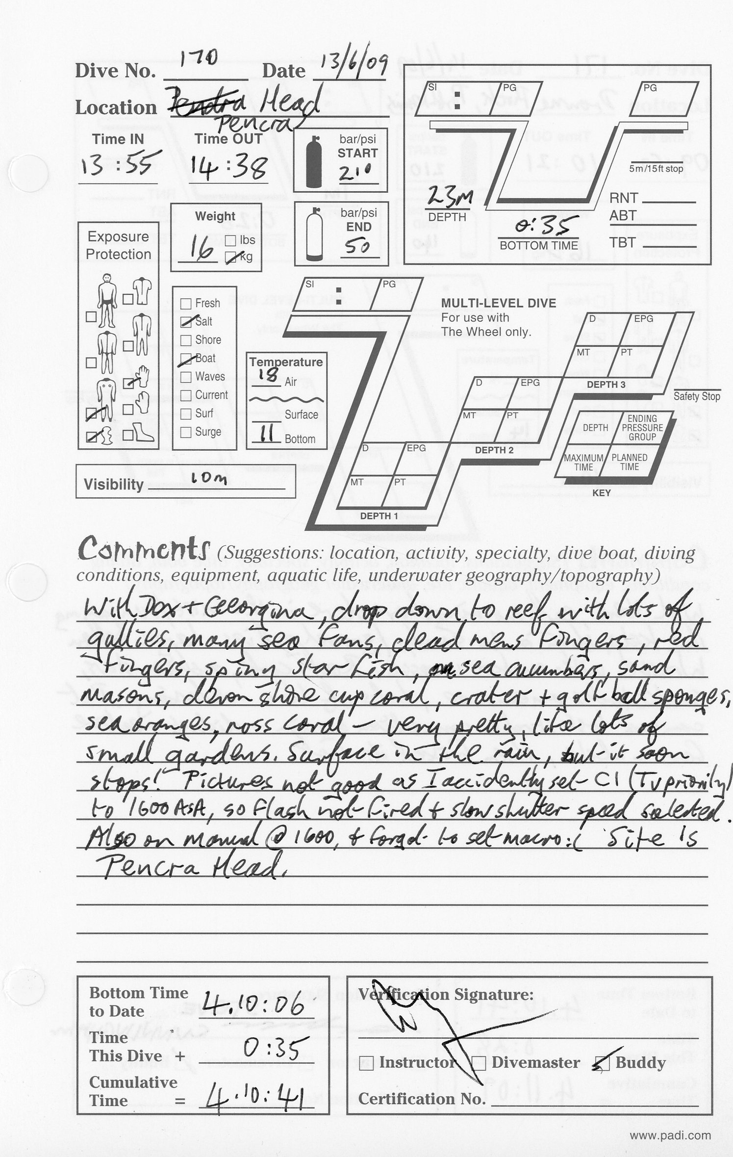 Dive 170 log