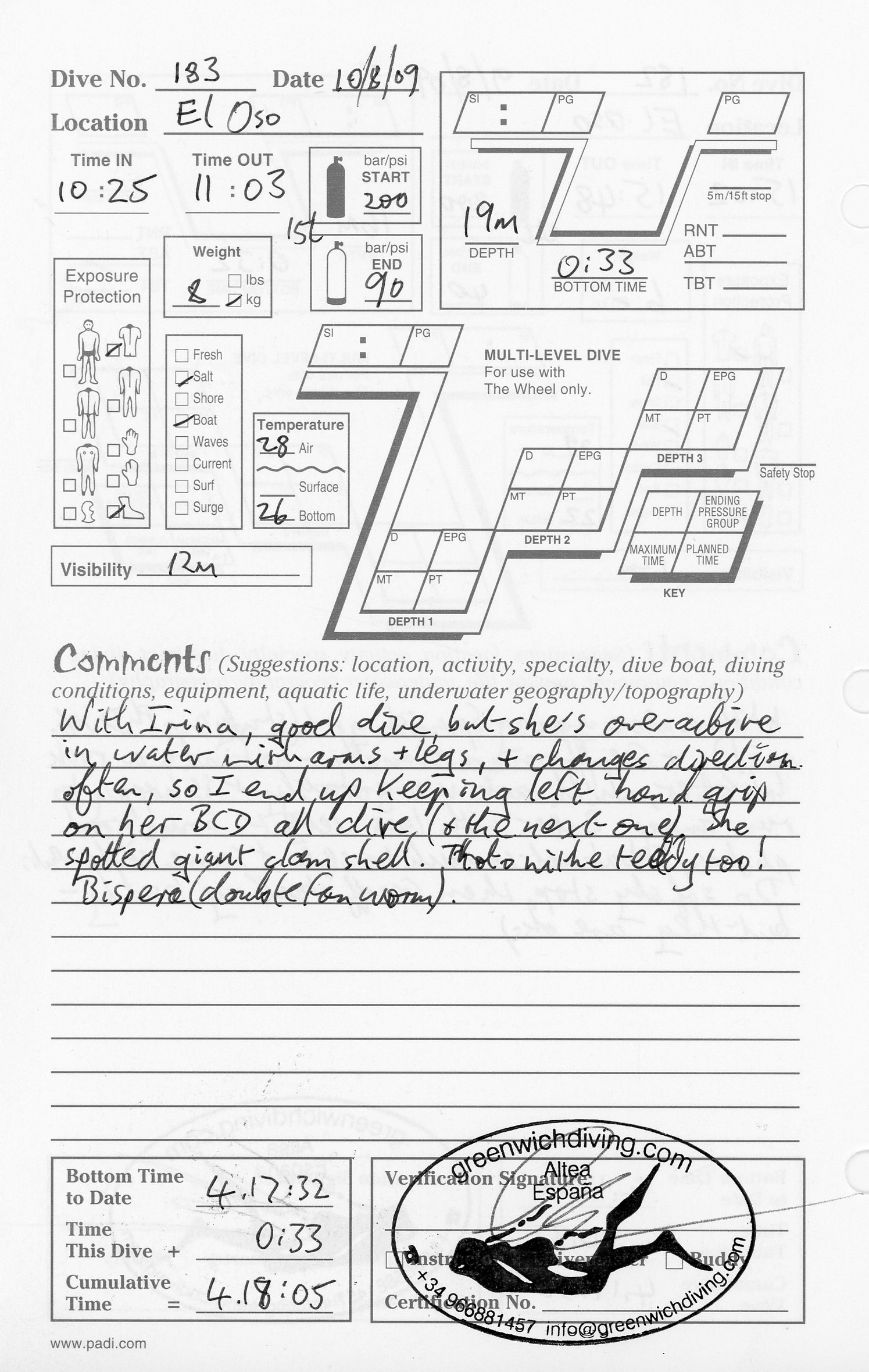 Dive 183 log