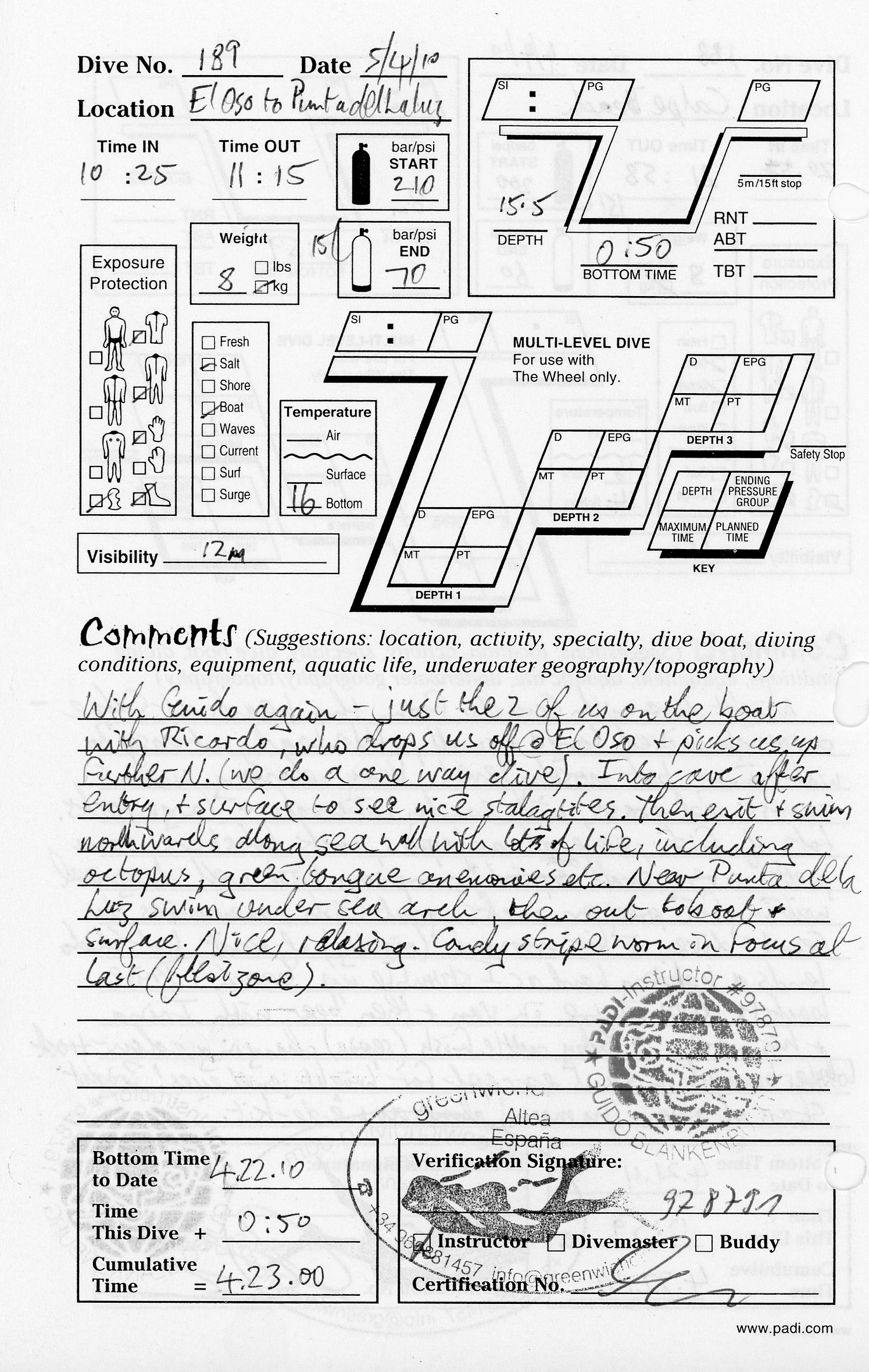 Dive 189 log Dive 189 log