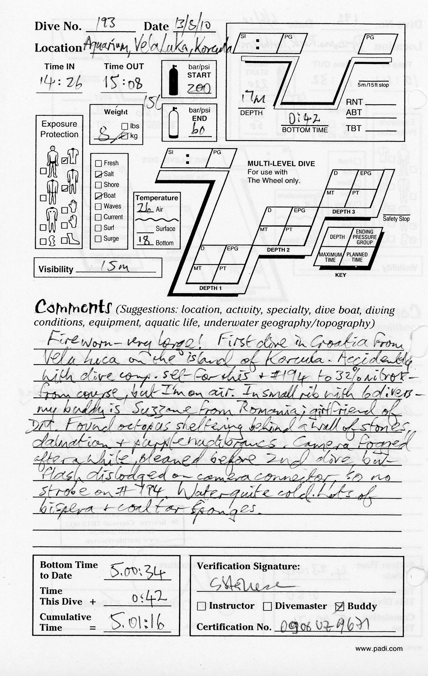 Dive 193 log