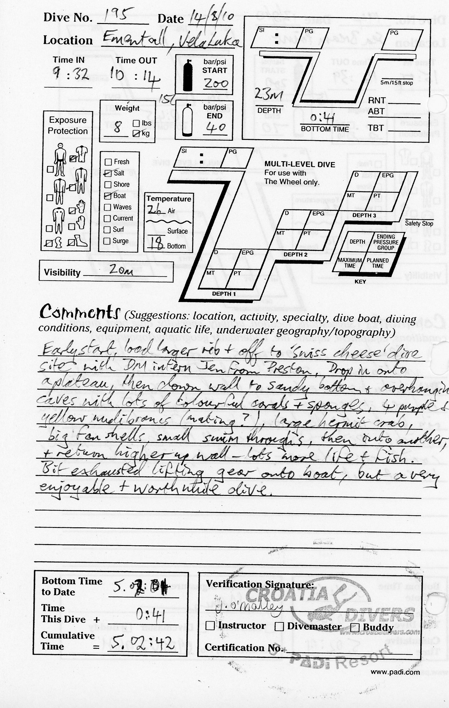 Dive 195 log