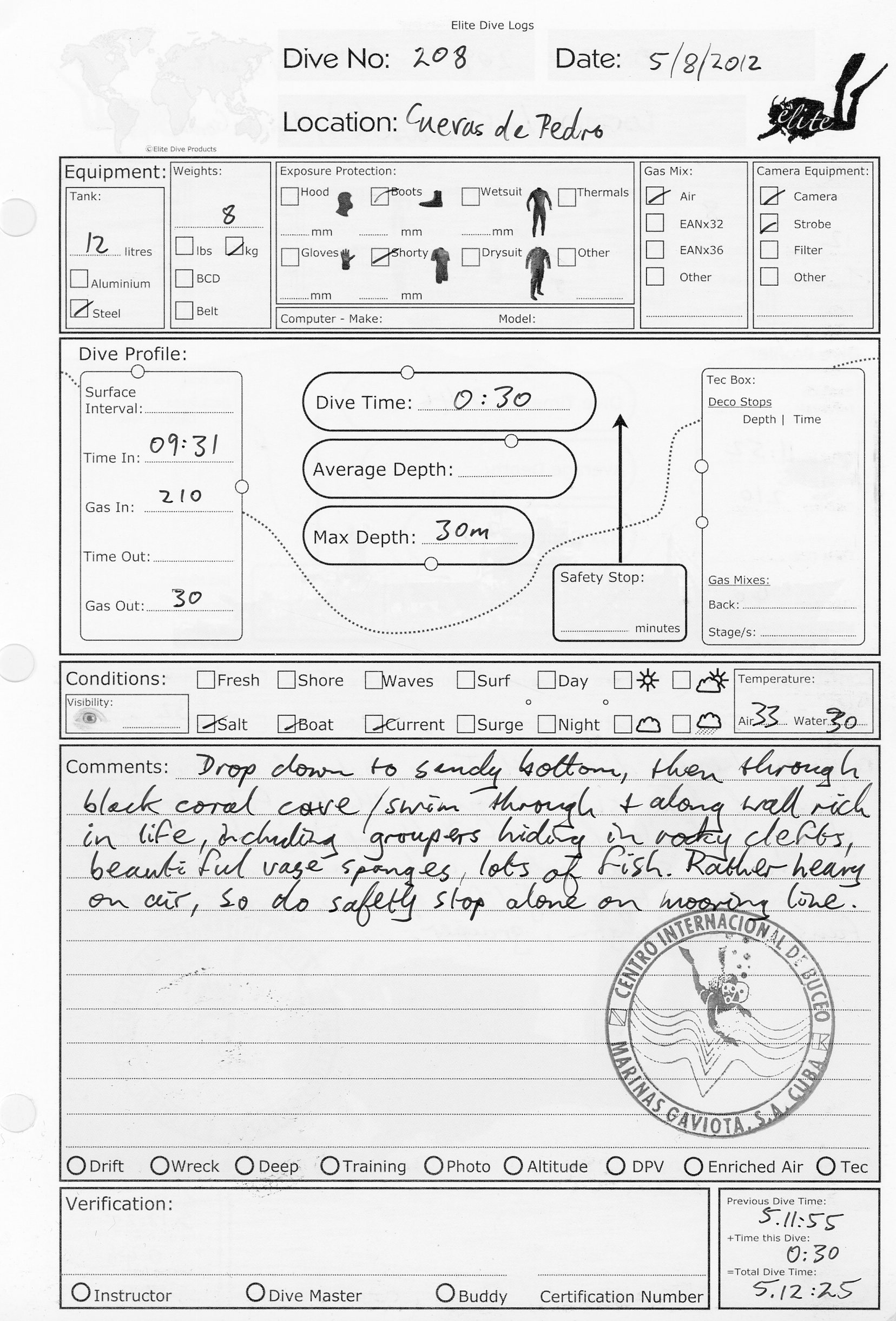 Dive 208 log