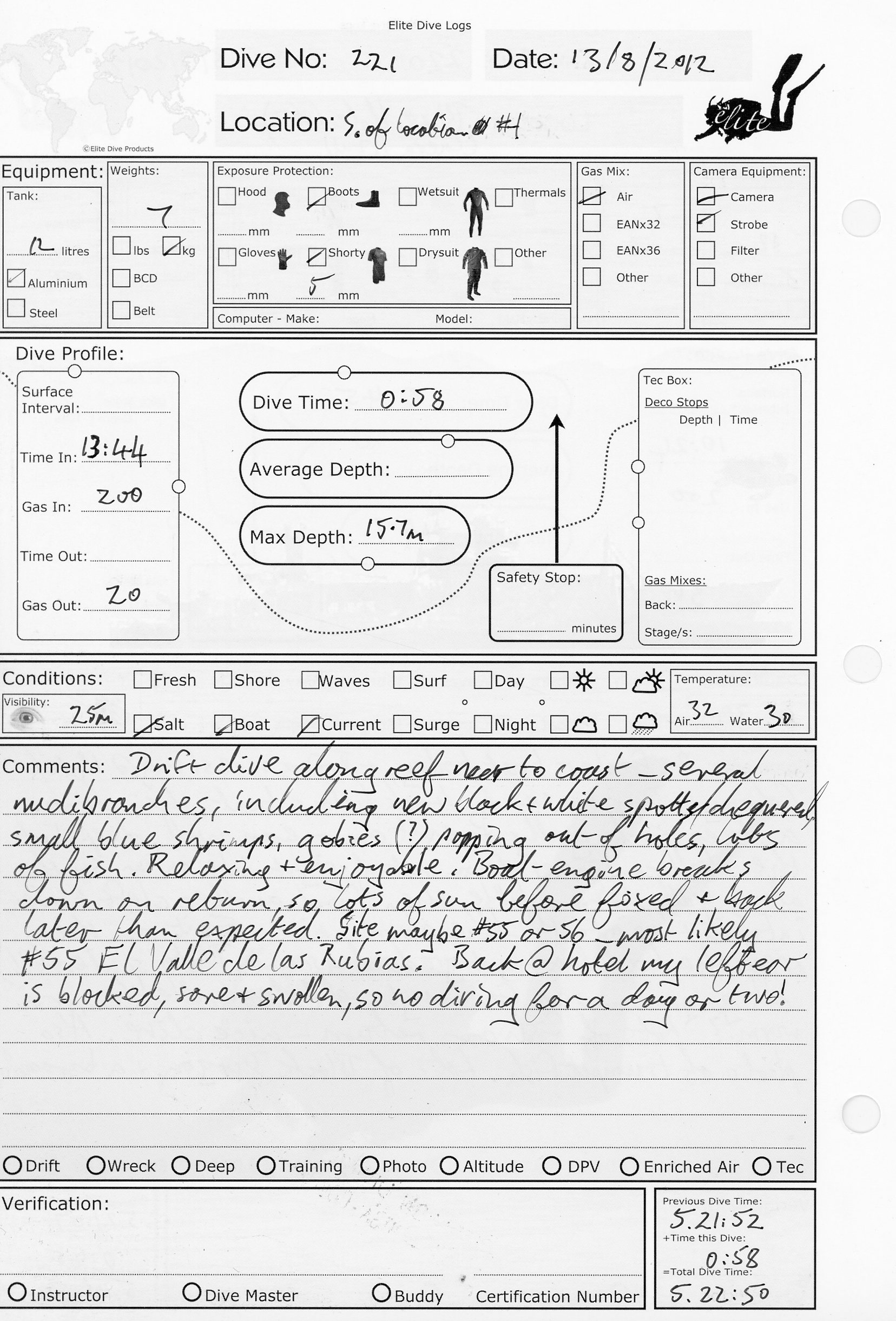Dive 221 log Dive 221 log
