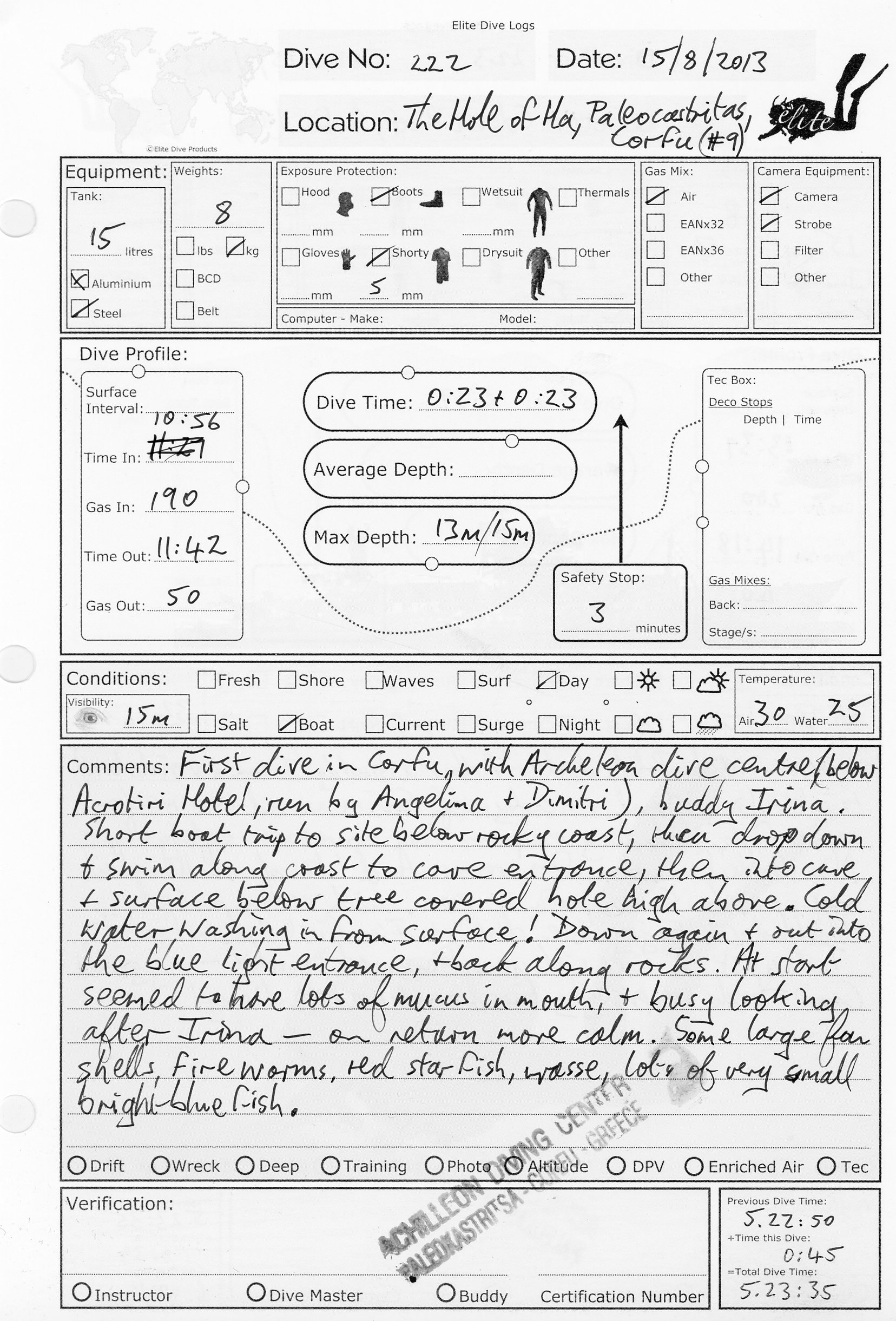 Dive 222 log Dive 222 log