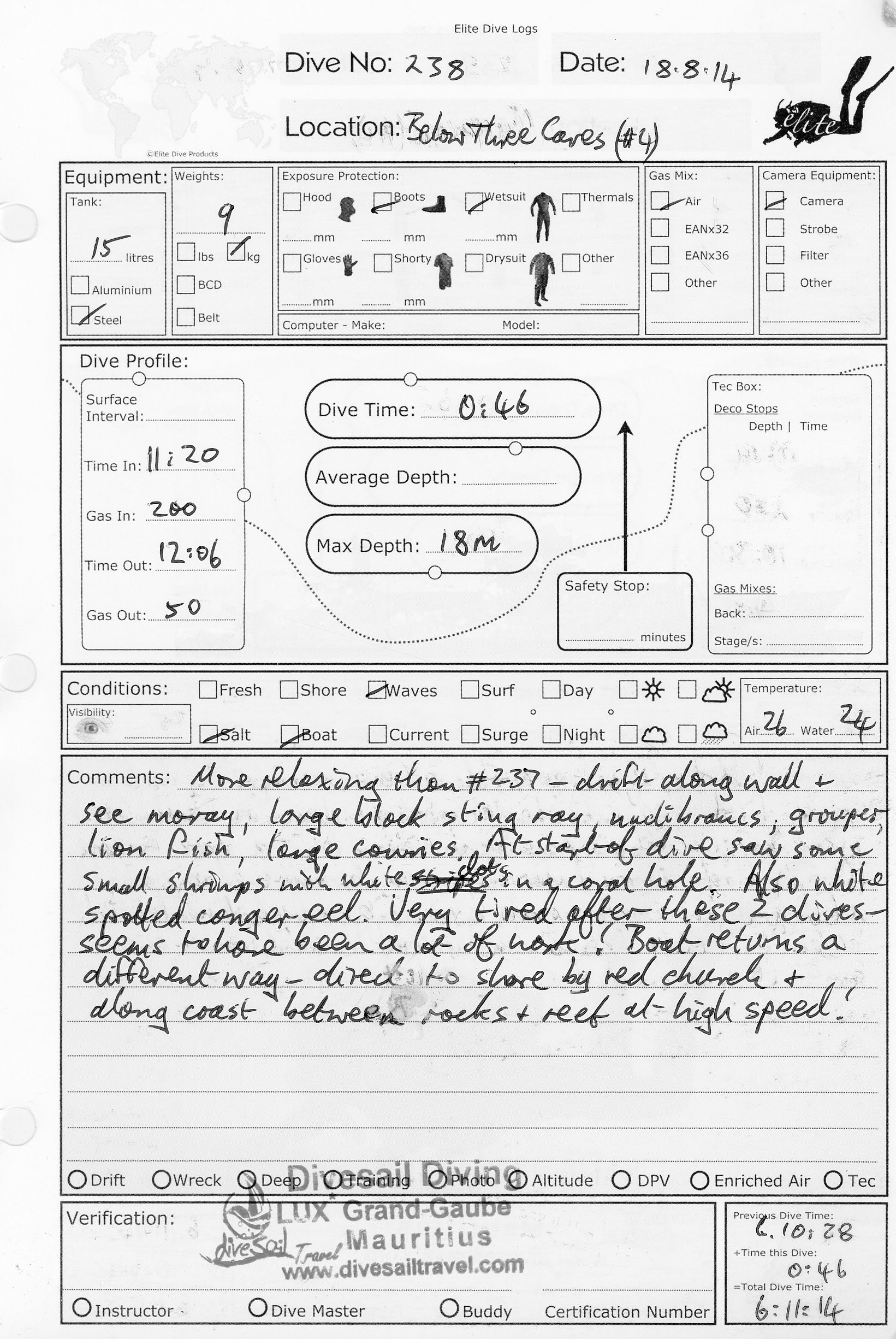 Dive 238 log