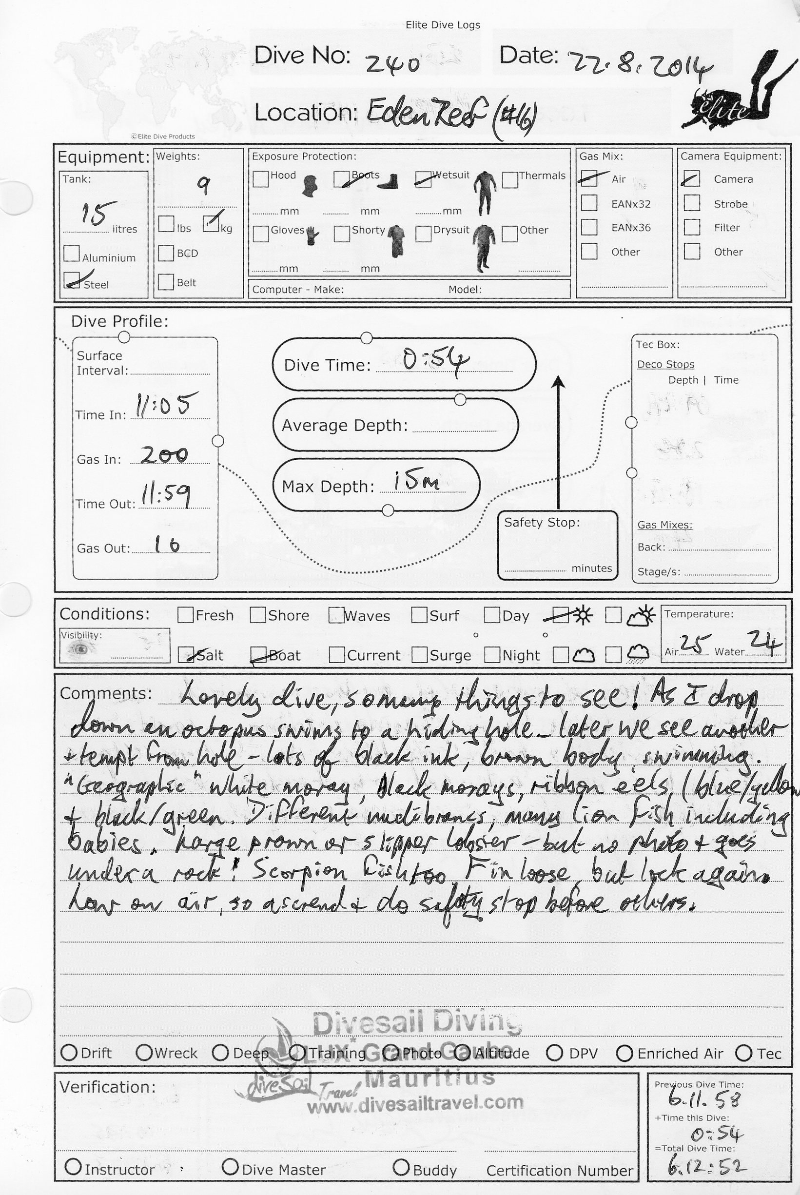 Dive 240 log Dive 240 log