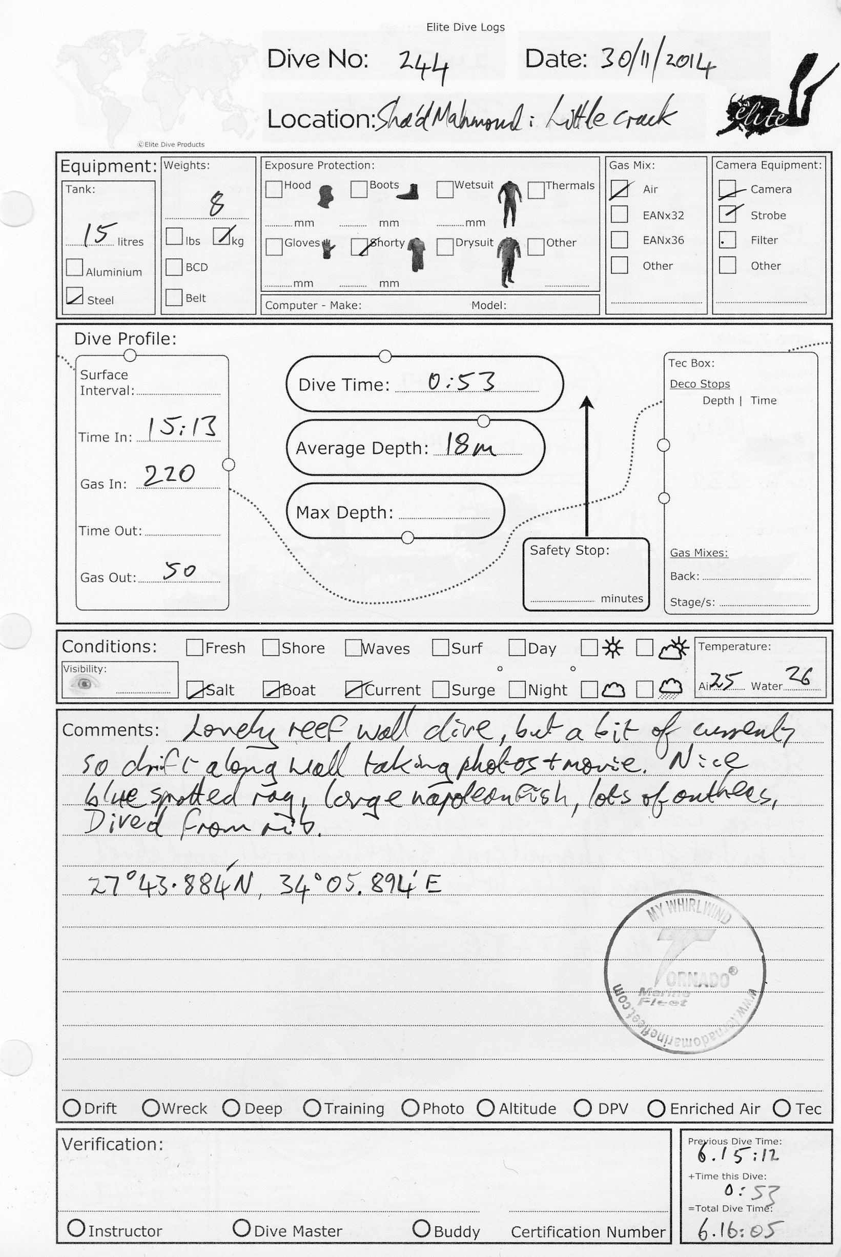 Dive 244 log Dive 244 log
