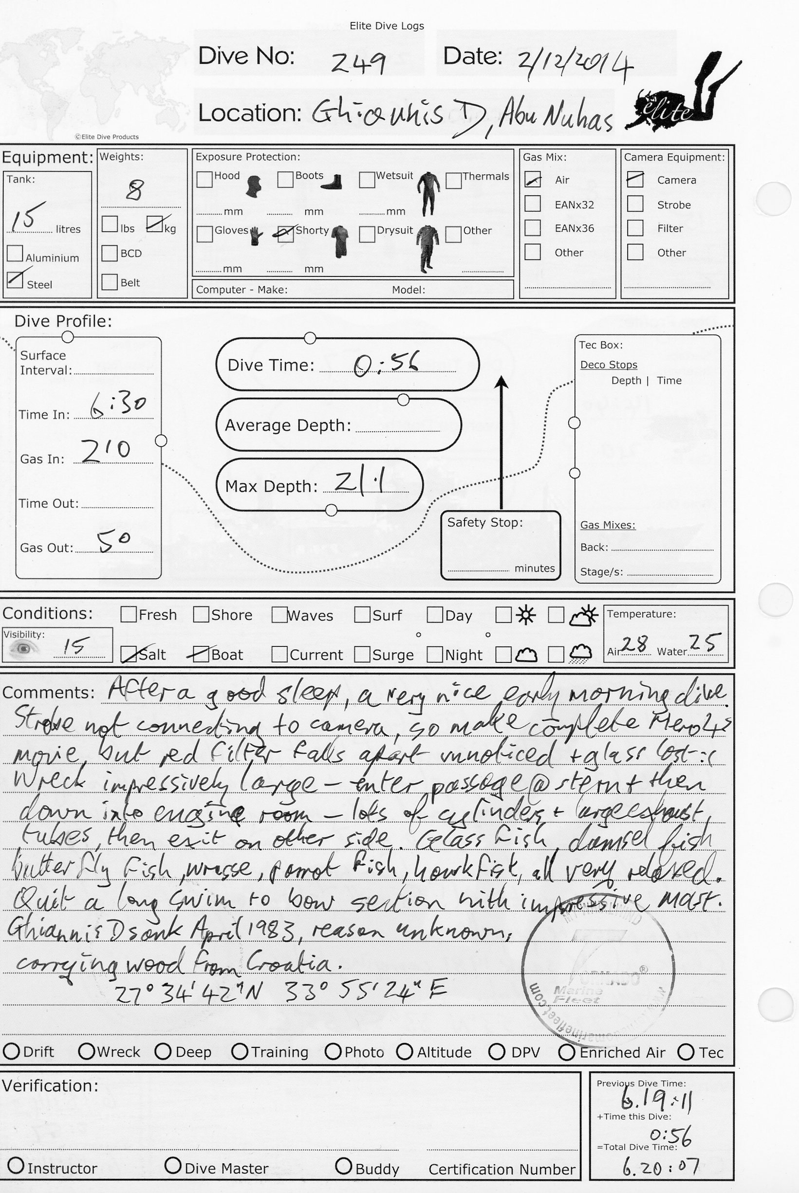 Dive 249 log Dive 249 log