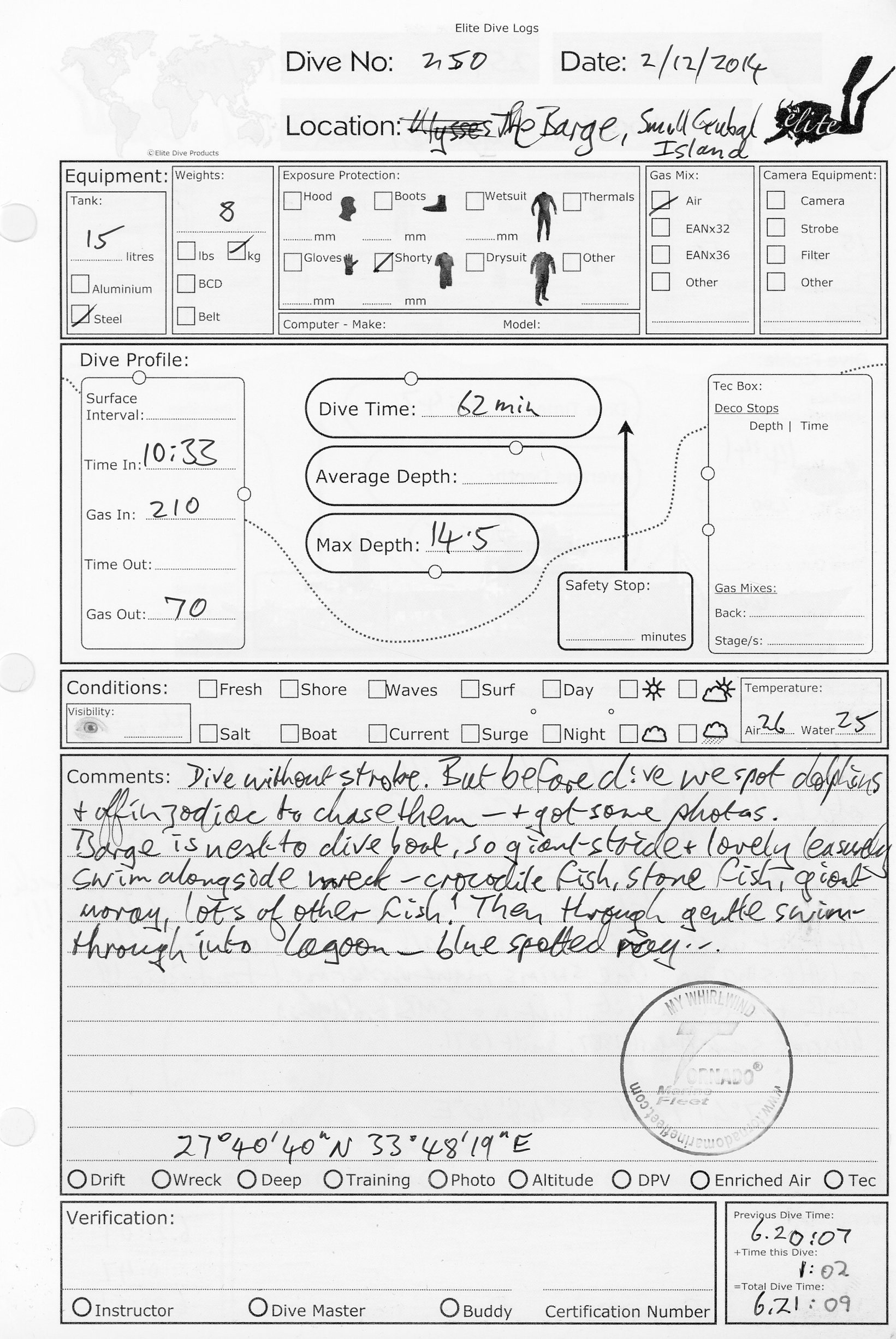 Dive 250 log Dive 250 log