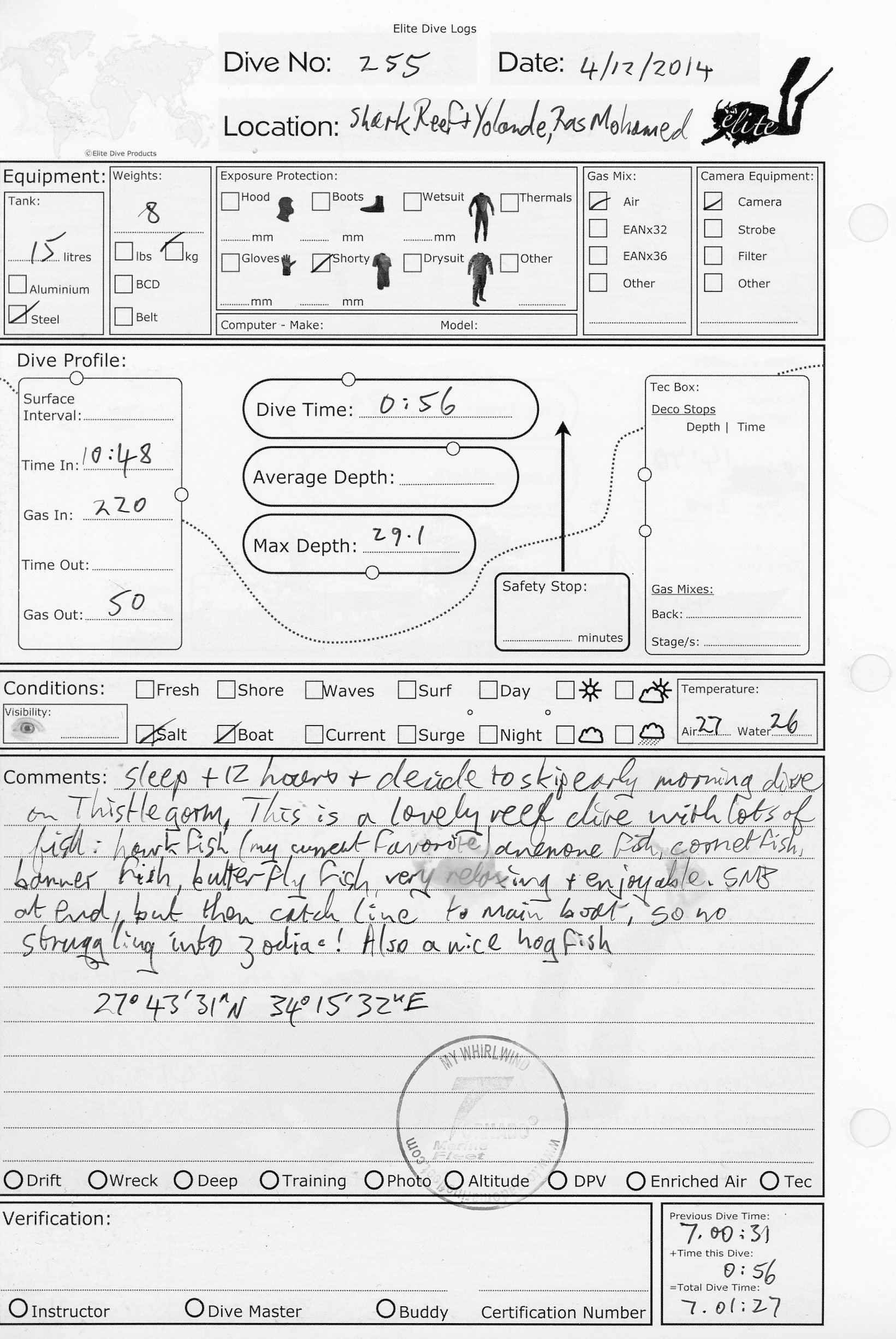 Dive 255 log Dive 255 log