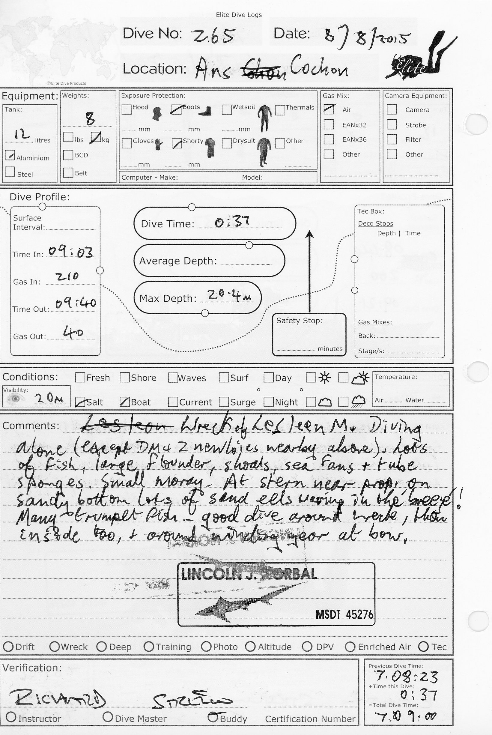 Dive 265 log Dive 265 log