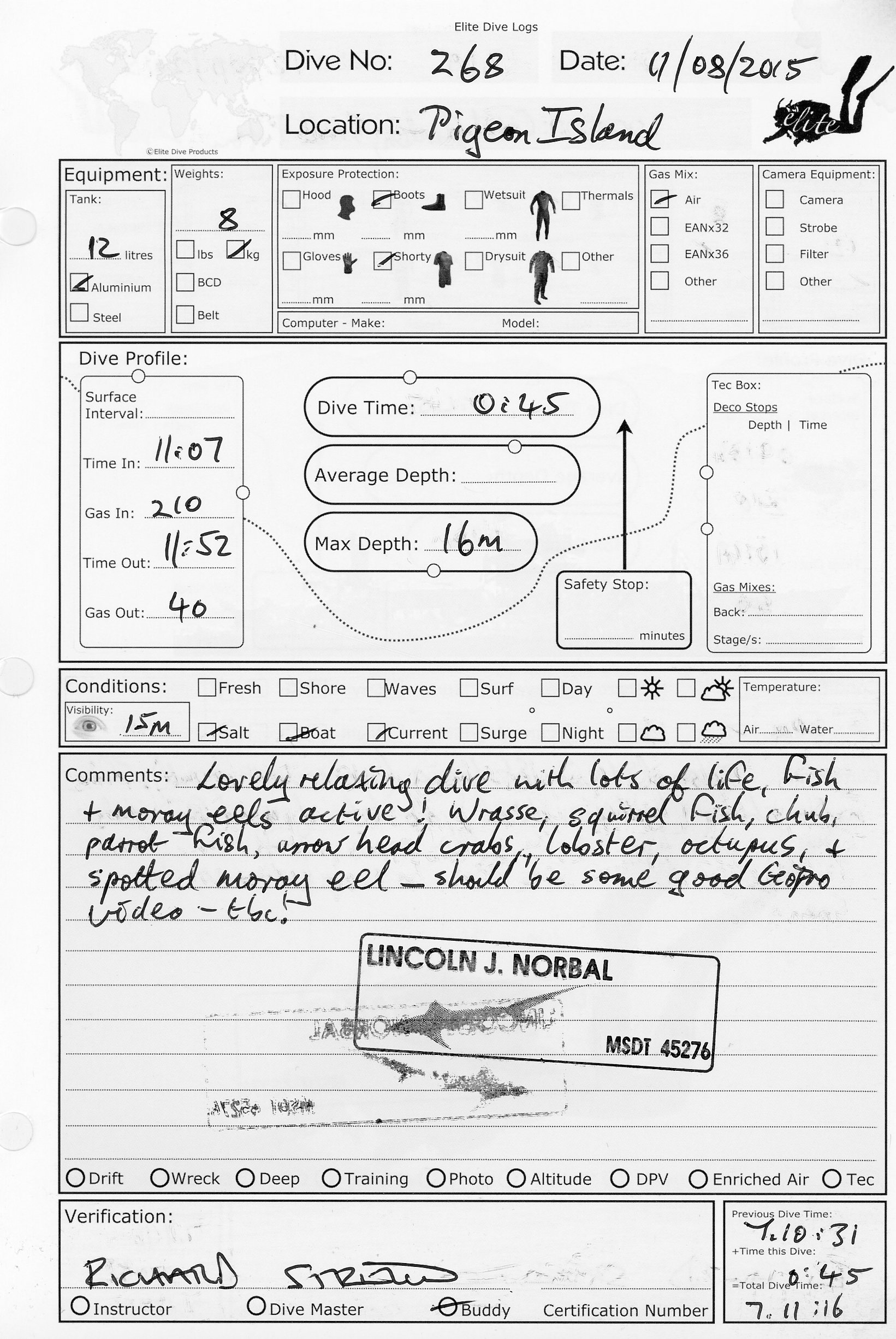 Dive 268 log Dive 268 log